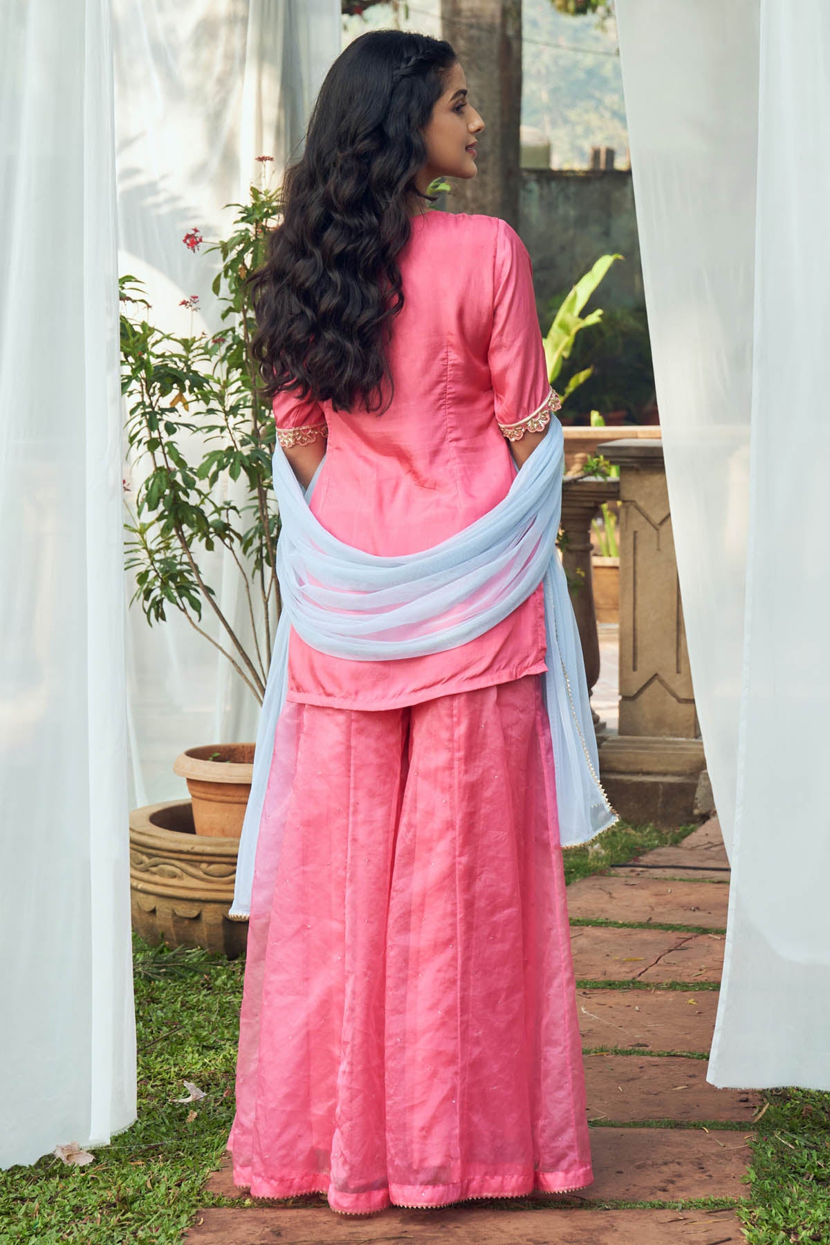 Pink Habutai Silk Sharara Set