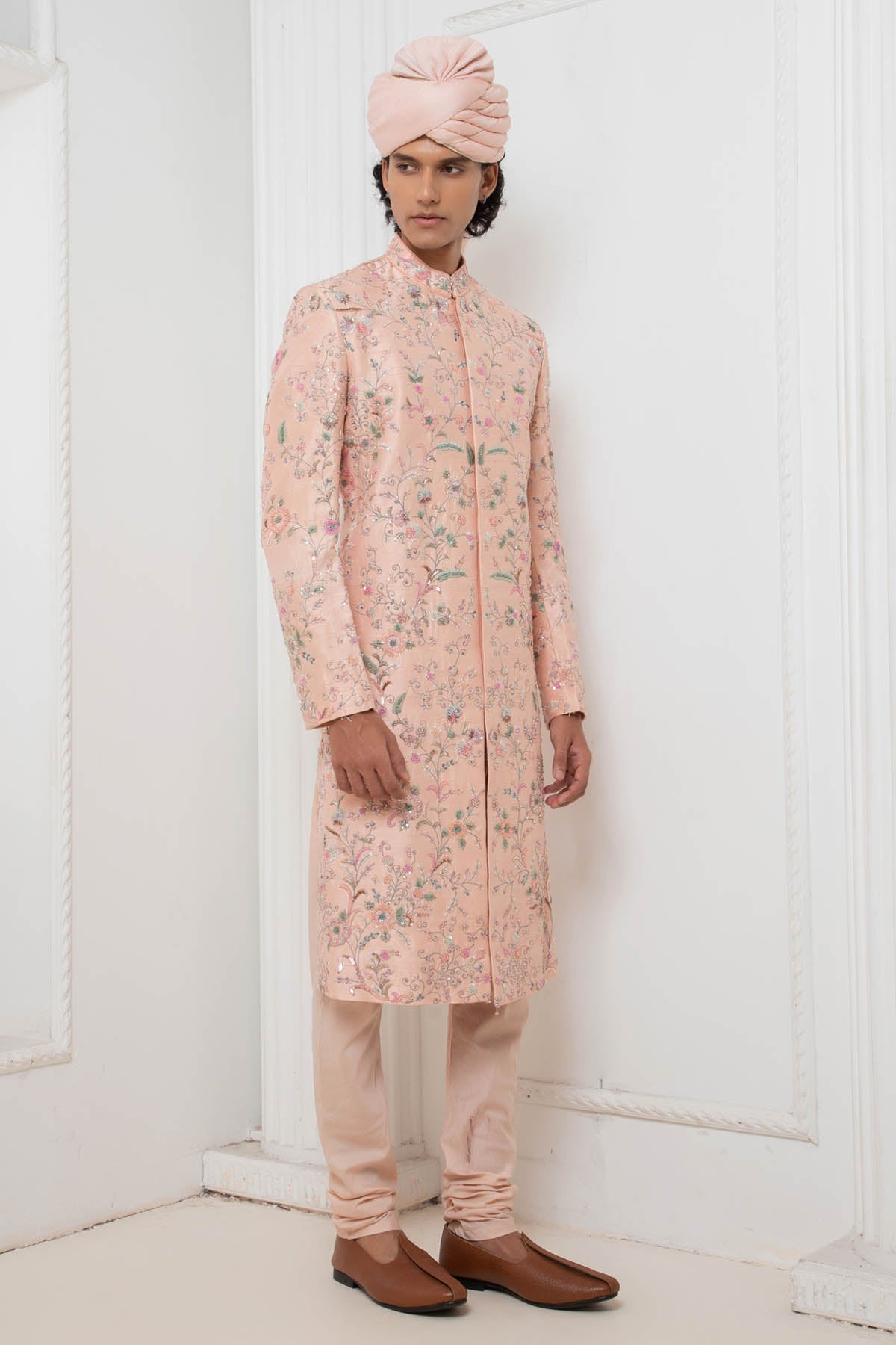Pink Embroidered Sherwani Set