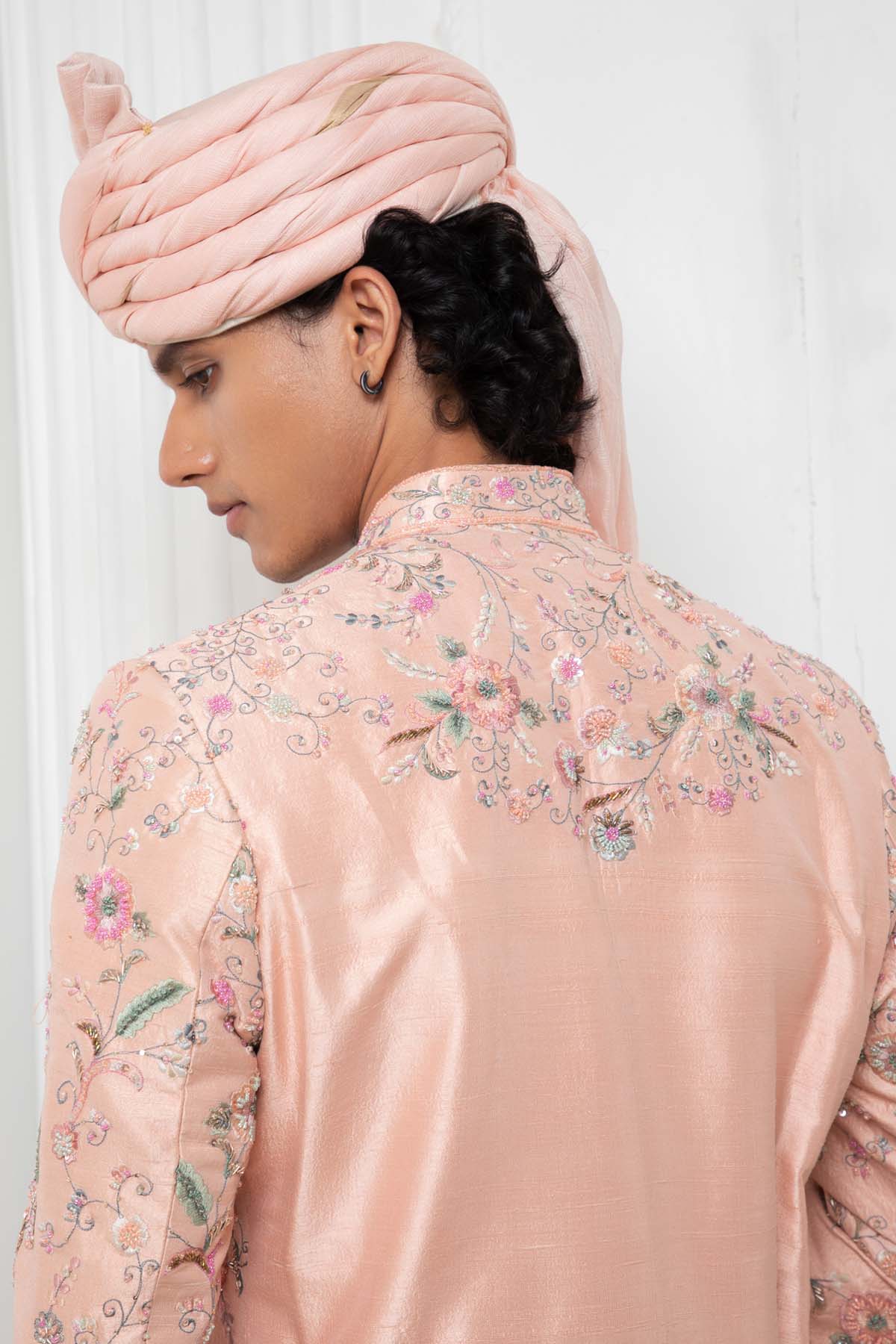Pink Embroidered Sherwani Set