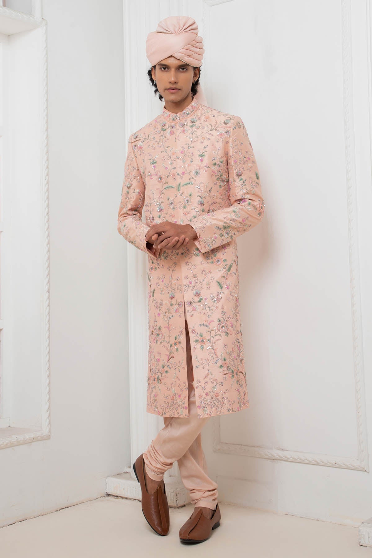 Buy Pink Embroidered Sherwani Set Online