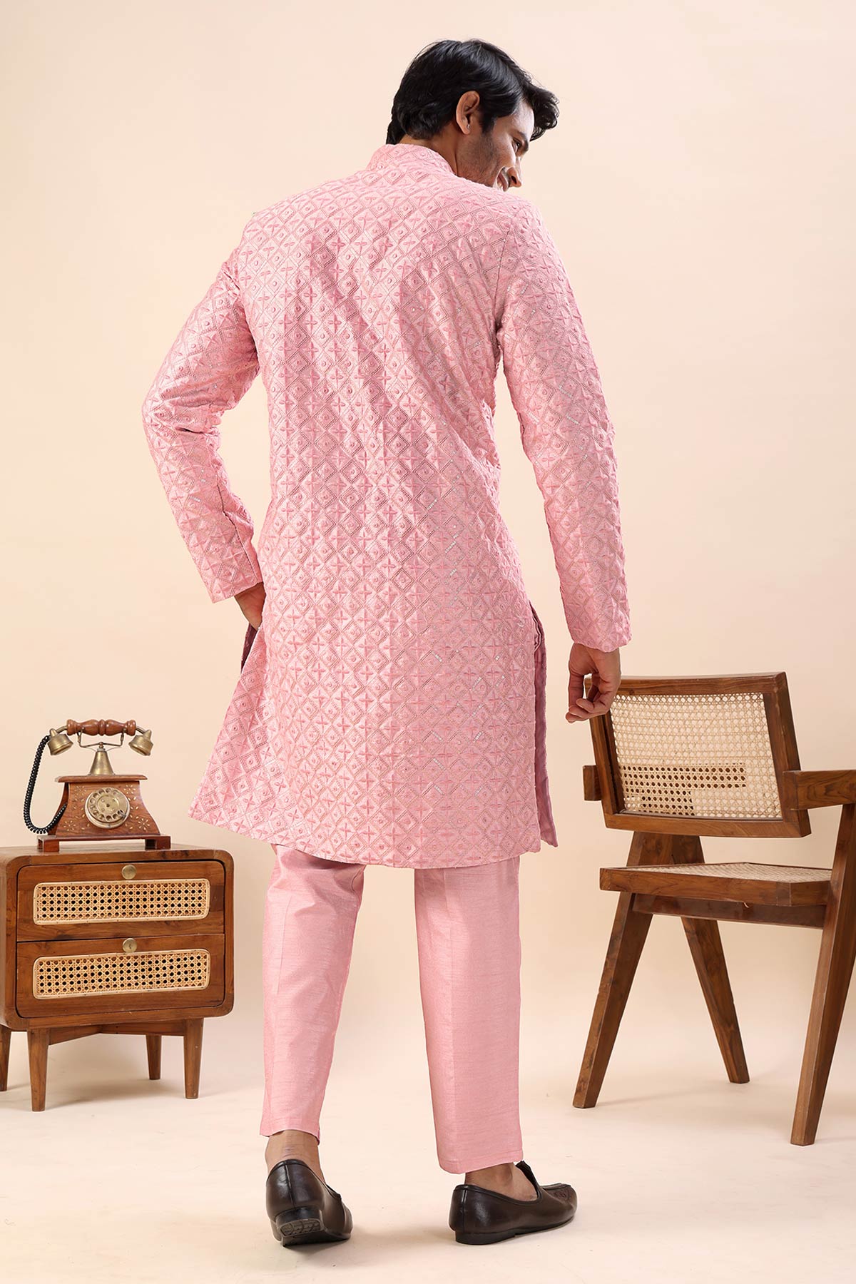 Pink Embroidery Sherwani & Pant