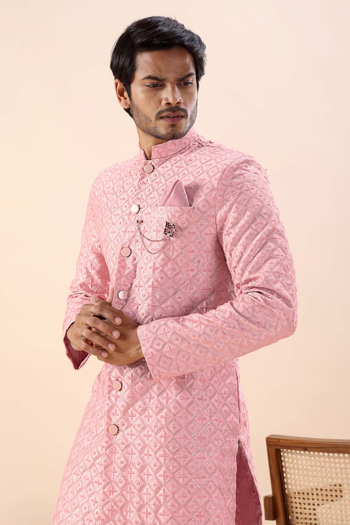 Pink Embroidery Sherwani & Pant