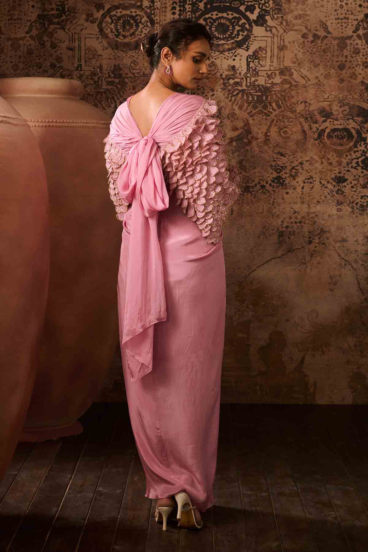 Pink Embroidered Short Cape Set