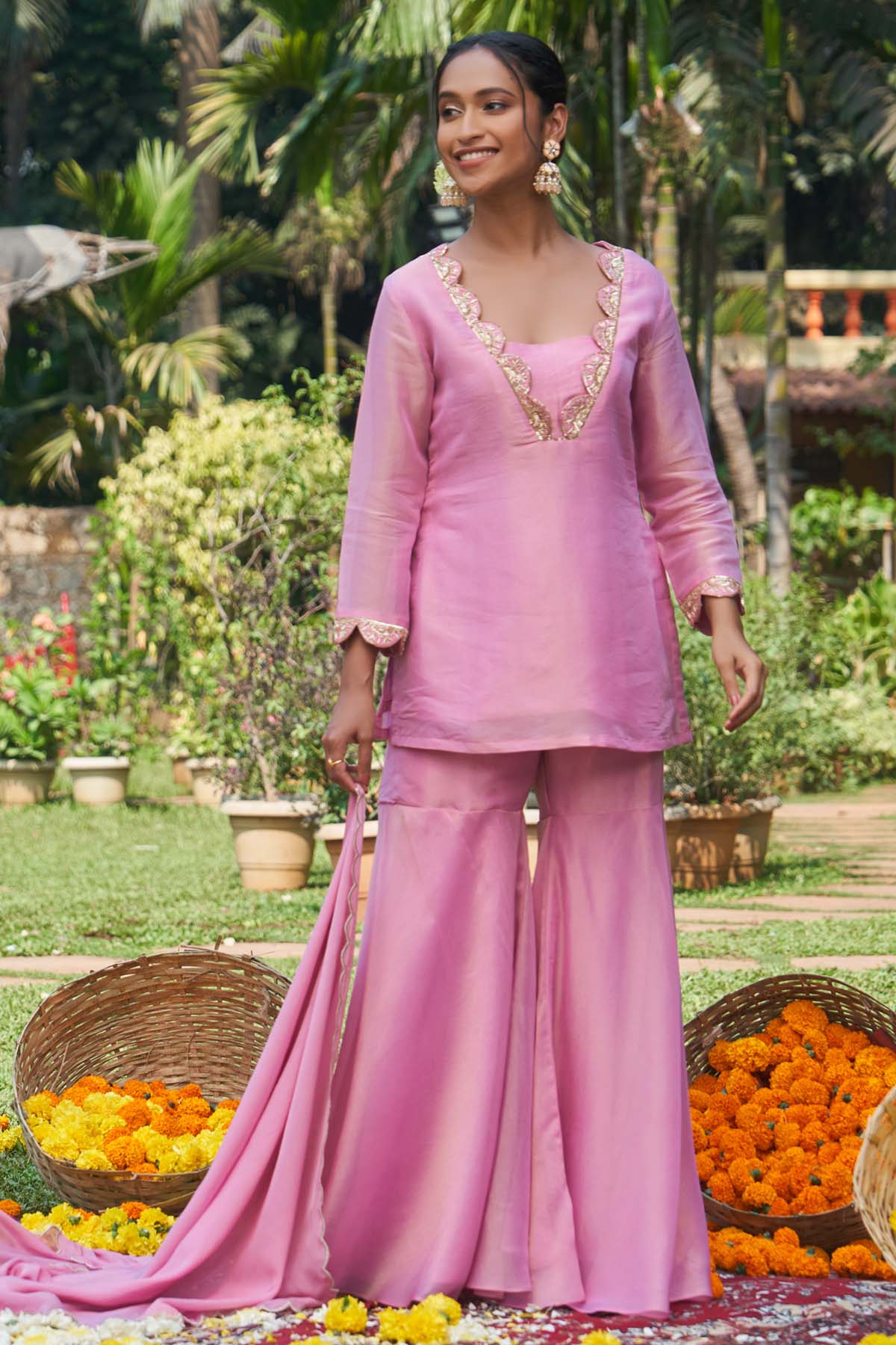 Megha Pitti Pink Embroidered Short Kurta Set for women online at ScrollnShops