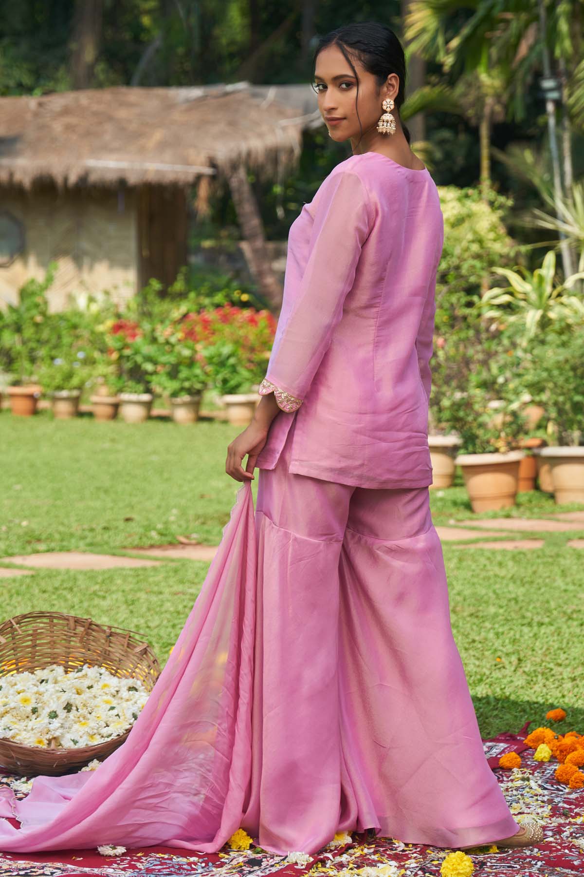 Pink Embroidered Short Kurta Set
