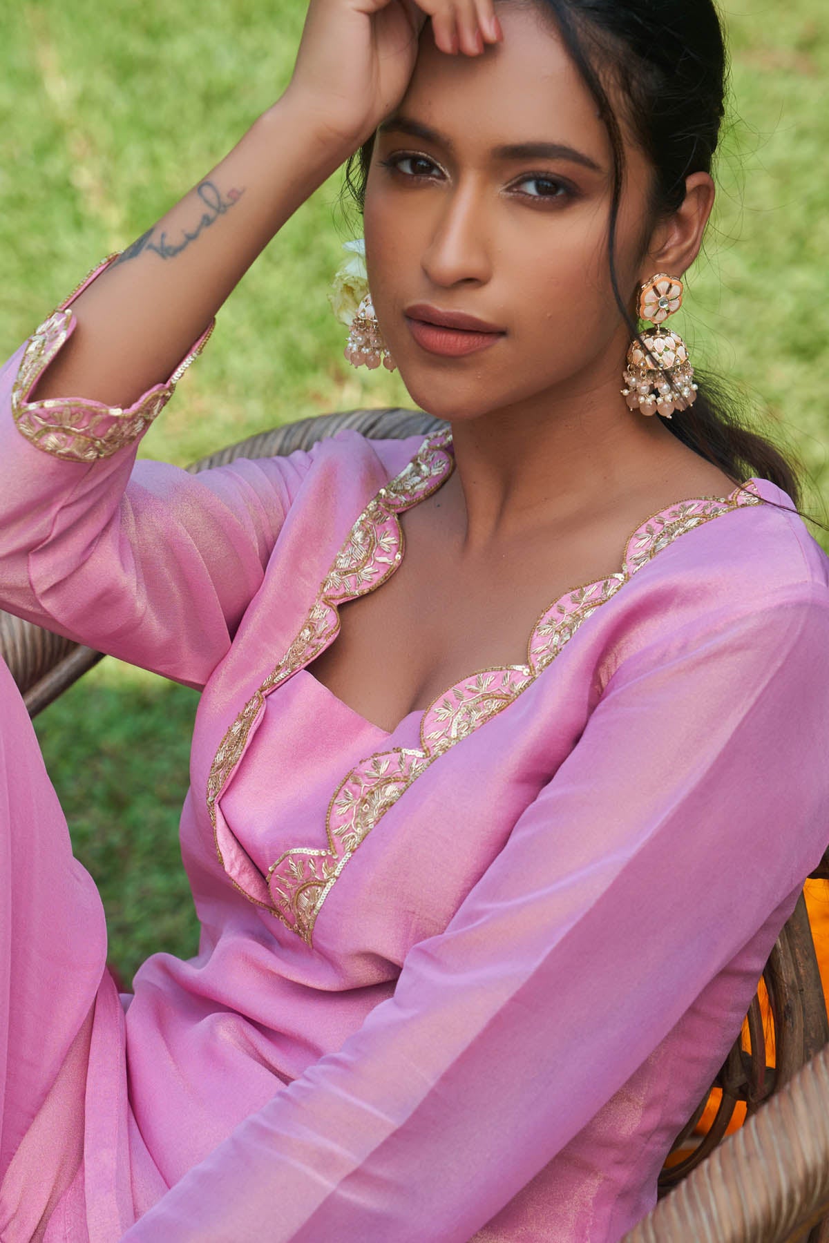 Pink Embroidered Short Kurta Set