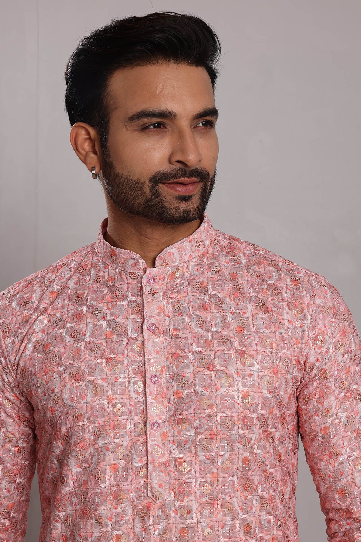 Pink Embroidered Silk Kurta