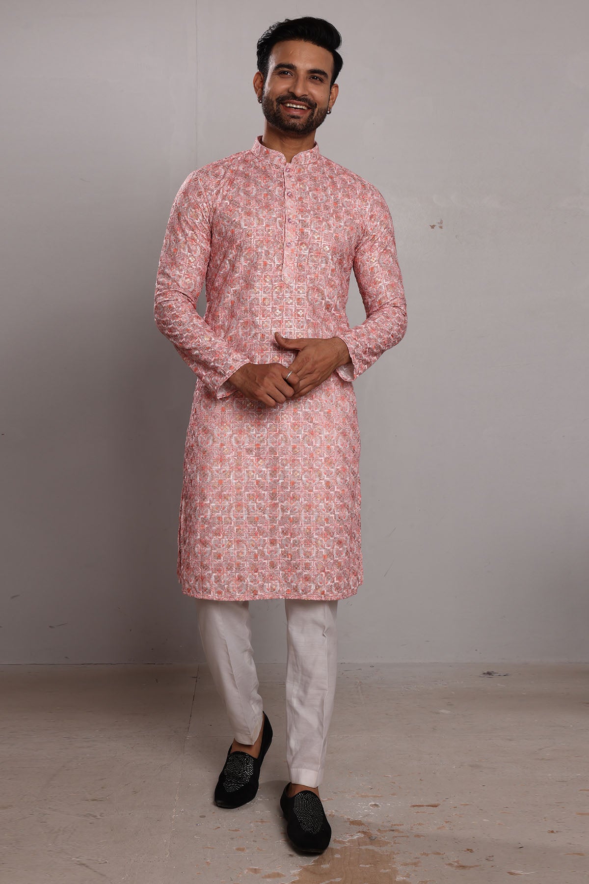 Pink Embroidered Silk Kurta