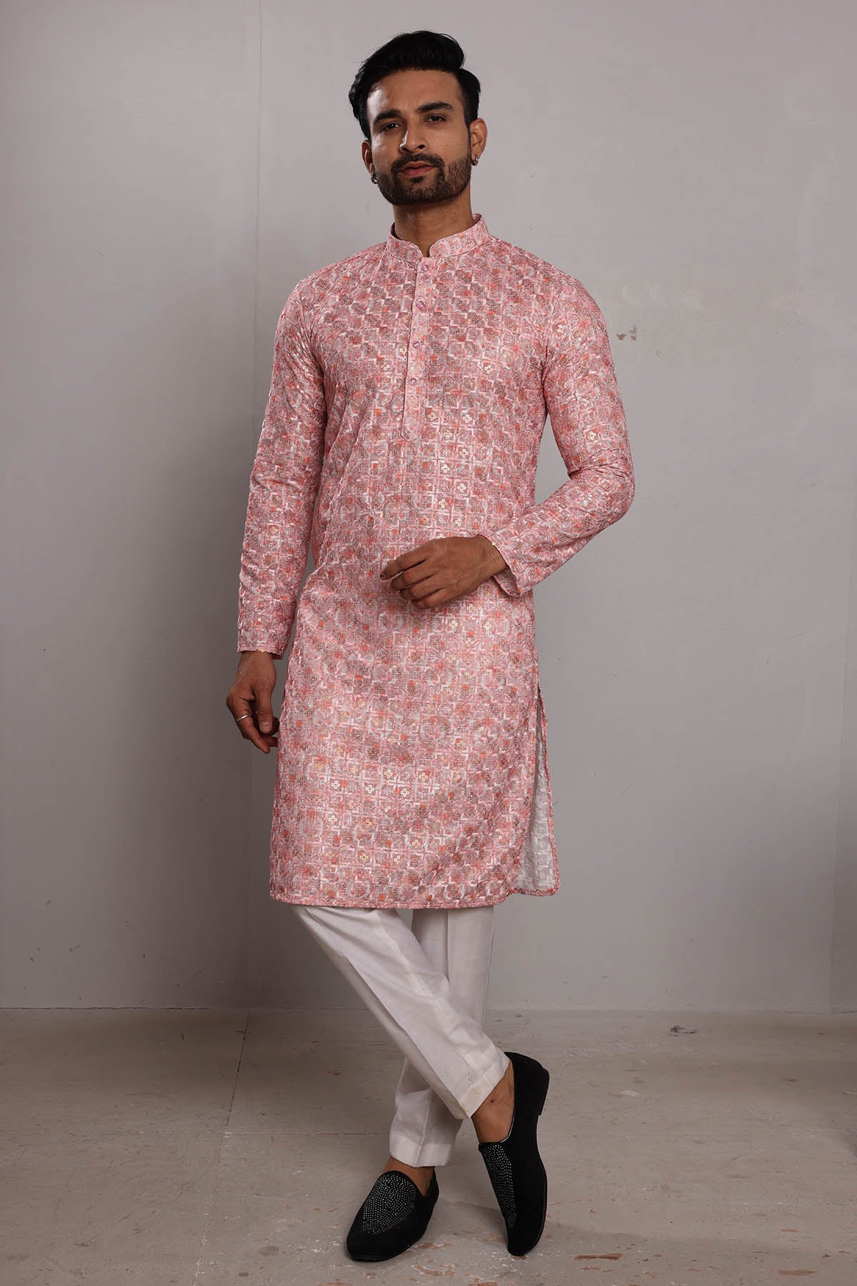 Pink Embroidered Silk Kurta