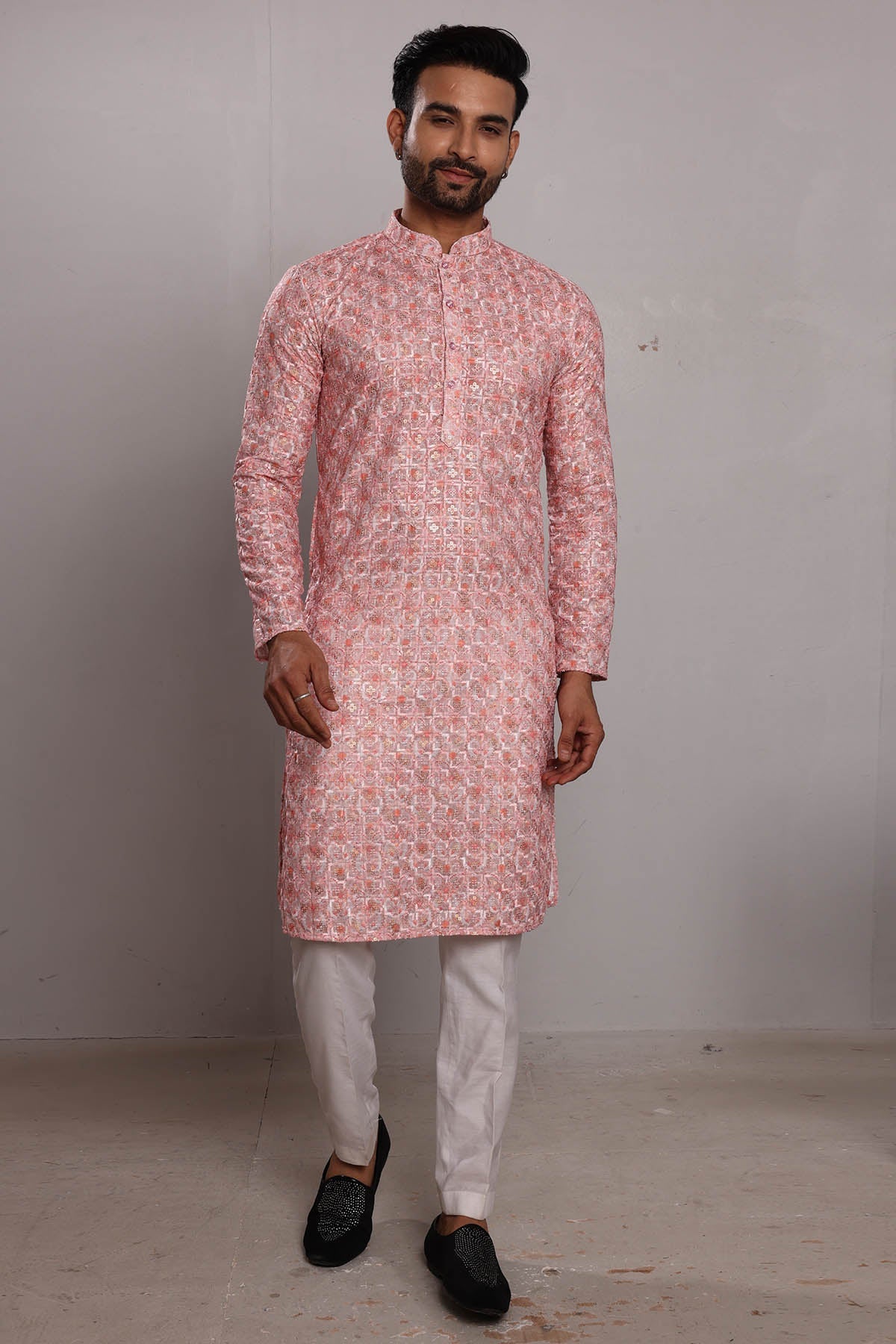 Buy Pink Embroidered Silk Kurta by SNEHA B for men online at ScrollnShops