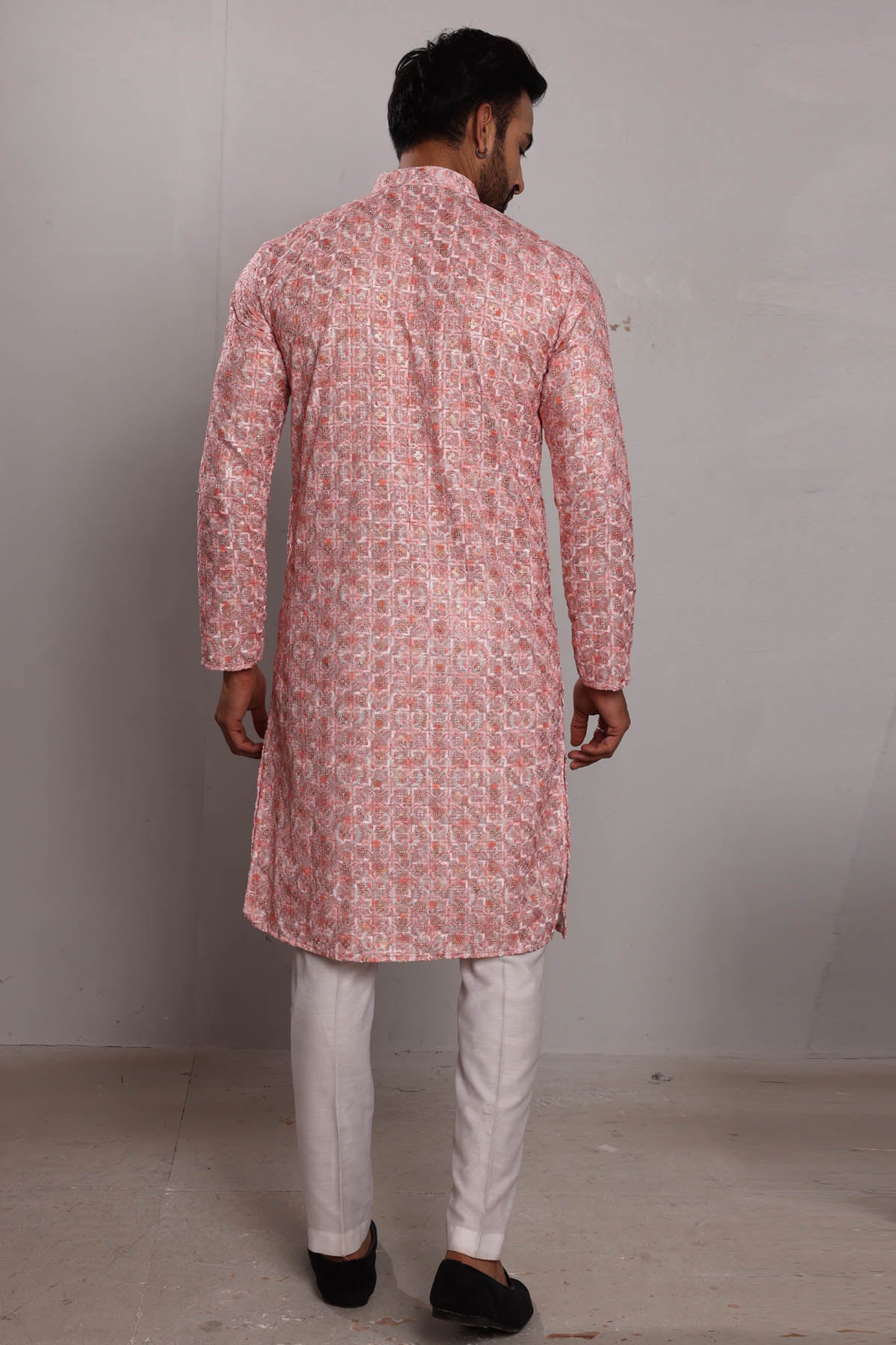 Pink Embroidered Silk Kurta