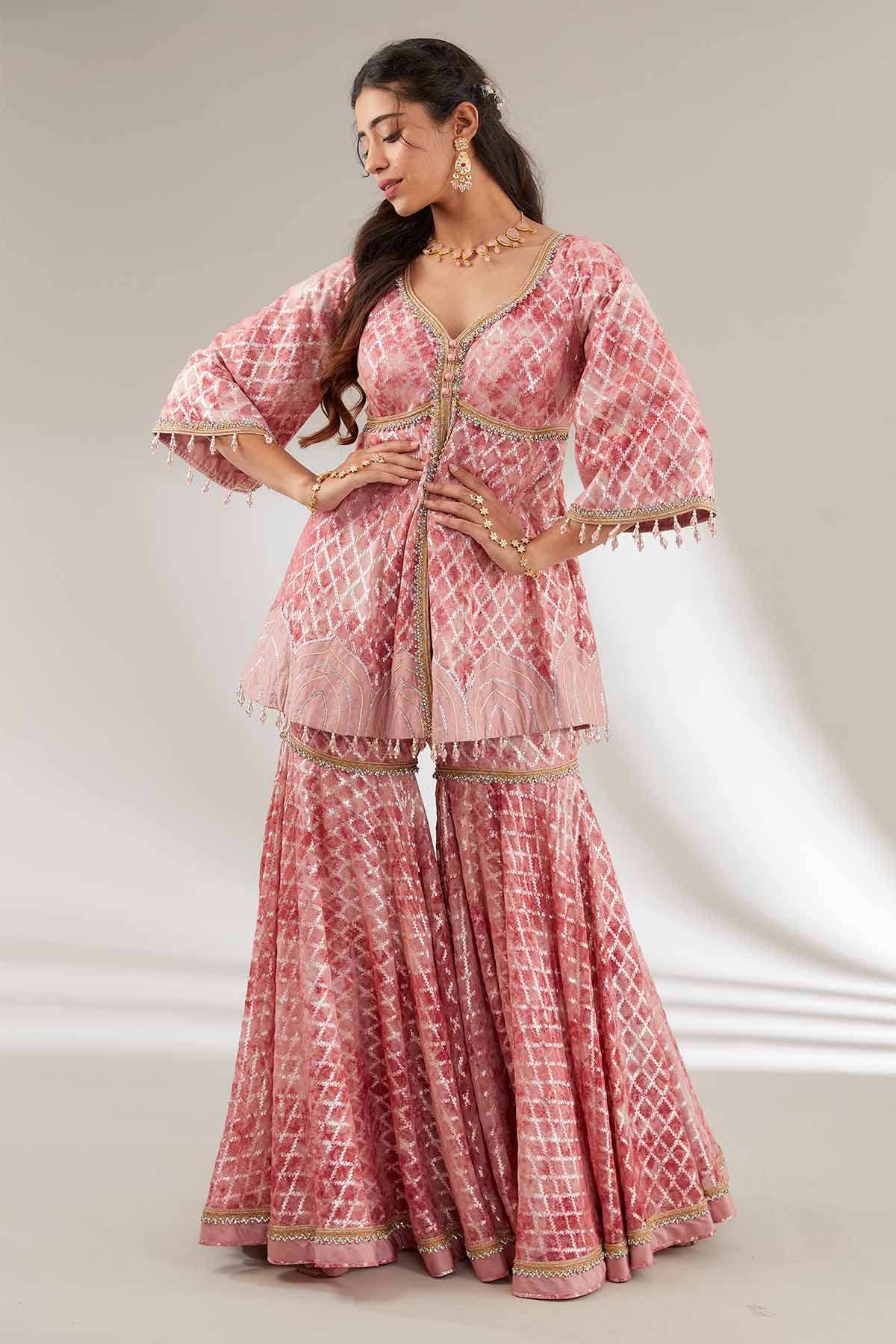 Buy Pink Embroidered Top & Garara by Ajiesh Oberoi for women online at ScrollnShops