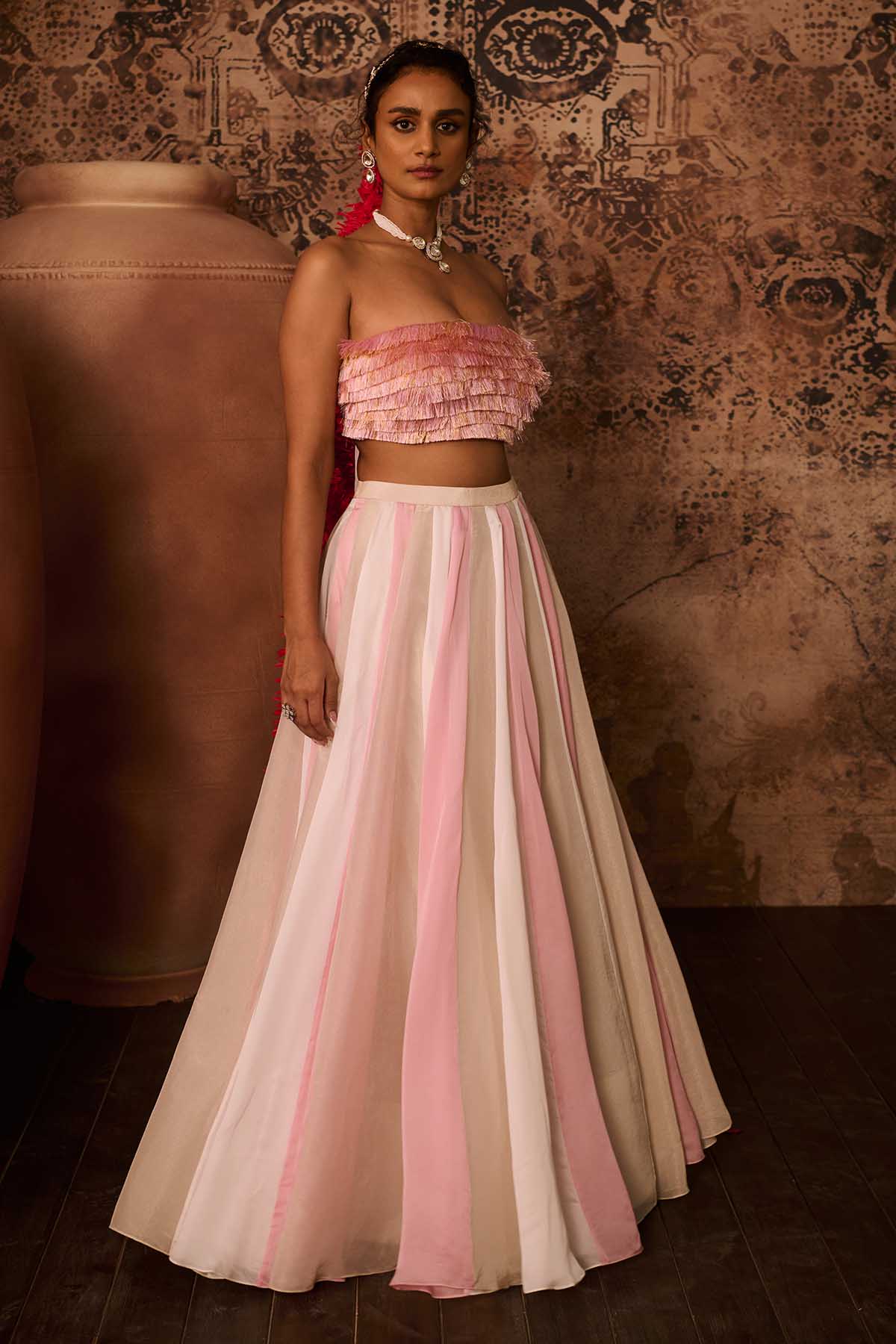 Pink Embroidered Top & Skirt