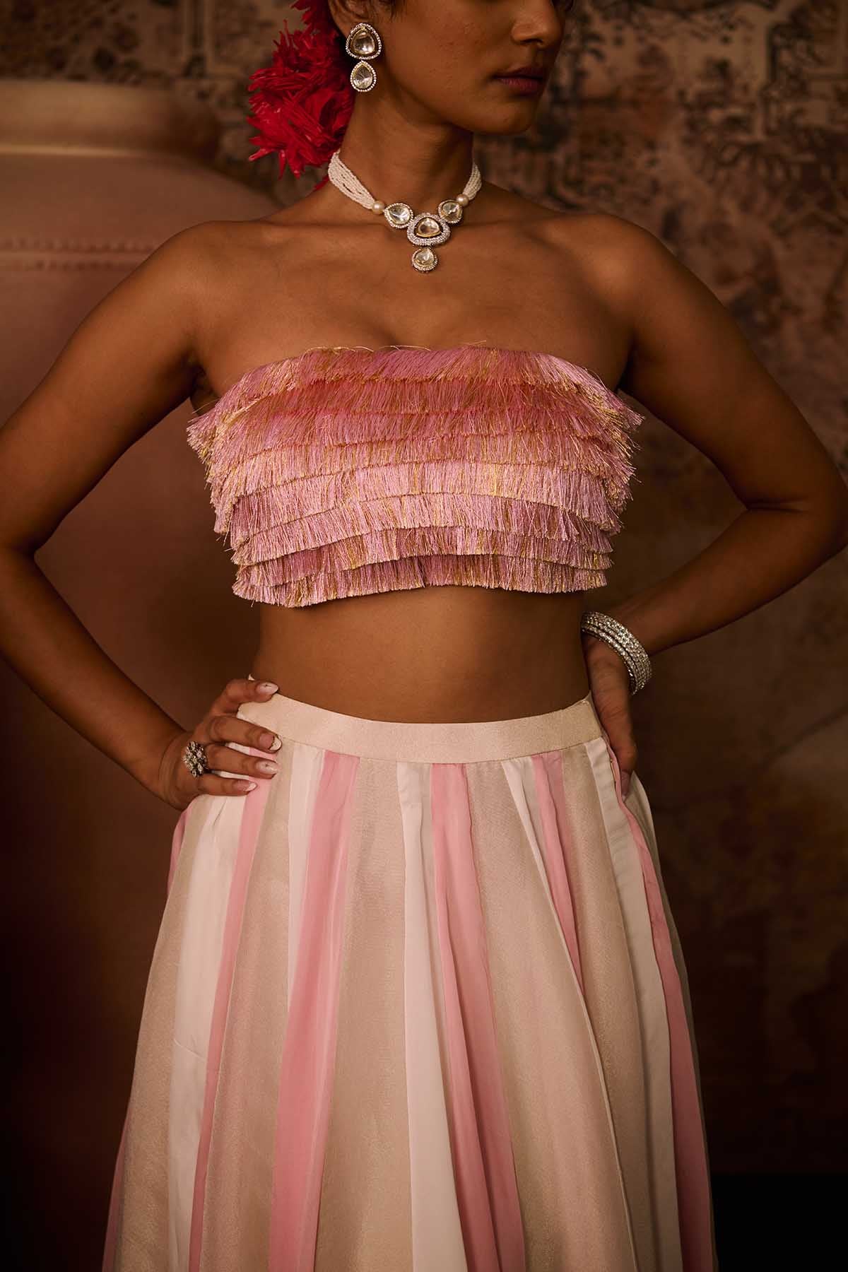 Pink Embroidered Top & Skirt