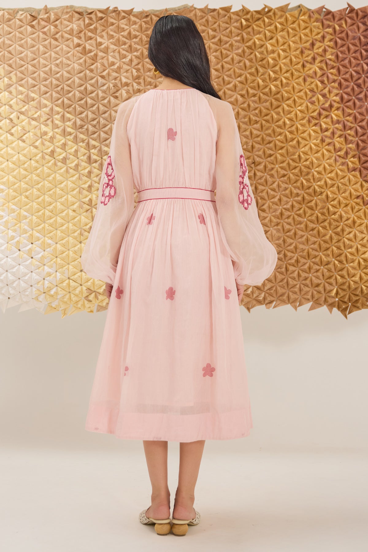 Pink Embroidered V-Neck Dress