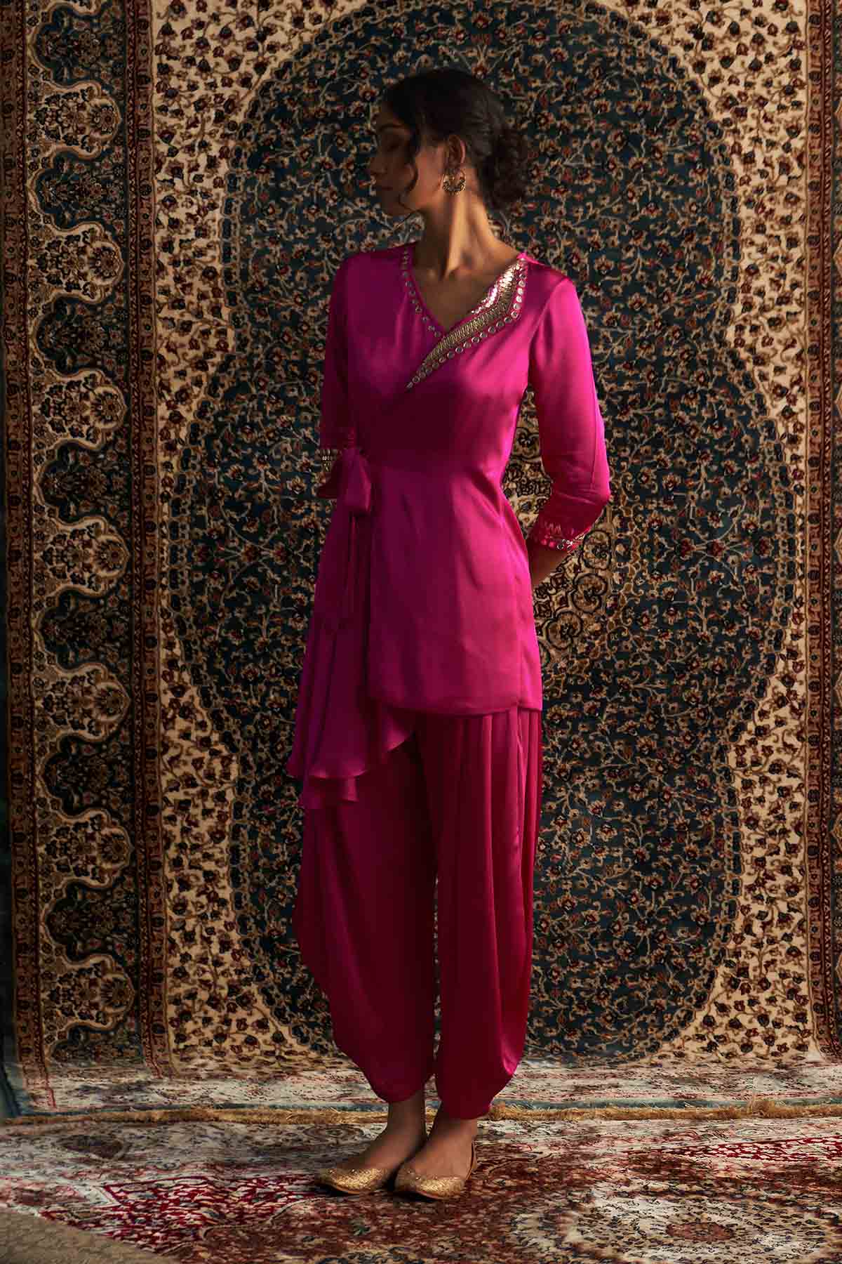 Pink Embroidered Wrap Kurta Set