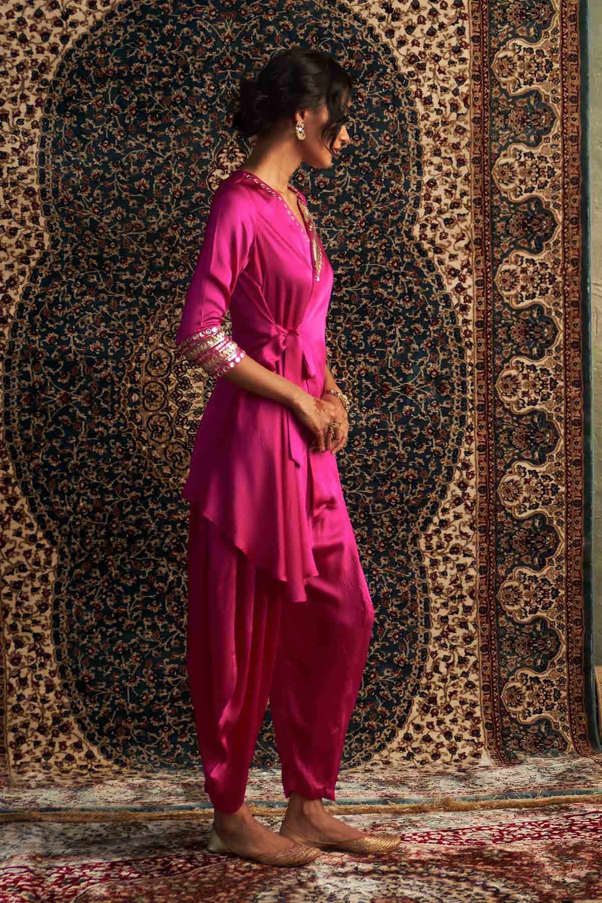Pink Embroidered Wrap Kurta Set