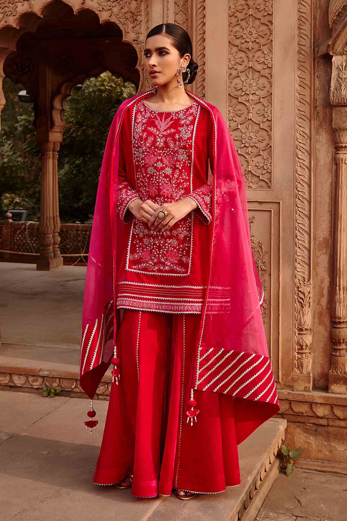 Buy Pink Embroidered Yoke Garara Set by Ajiesh Oberoi for women online at ScrollnShops