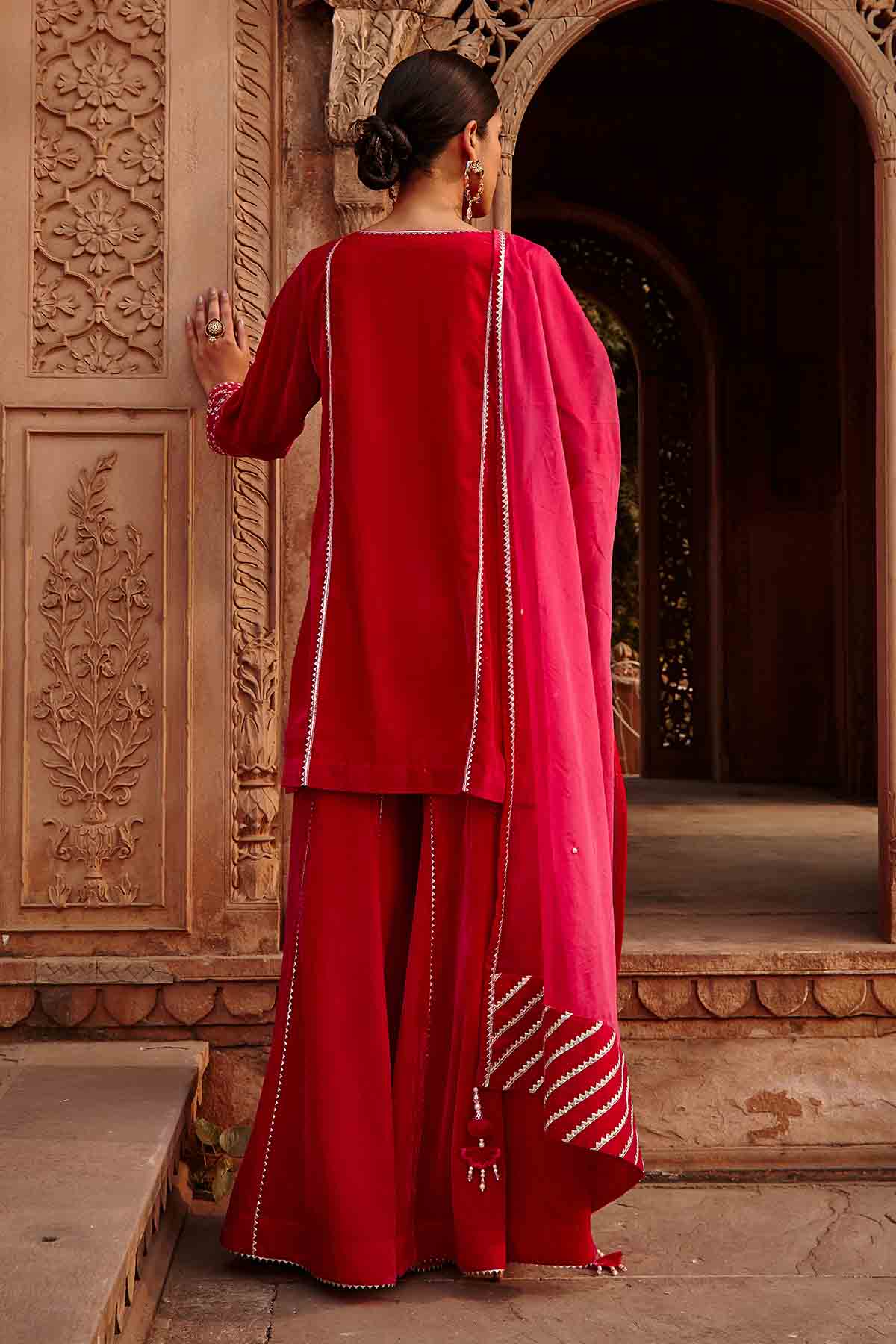 Pink Embroidered Yoke Garara Set