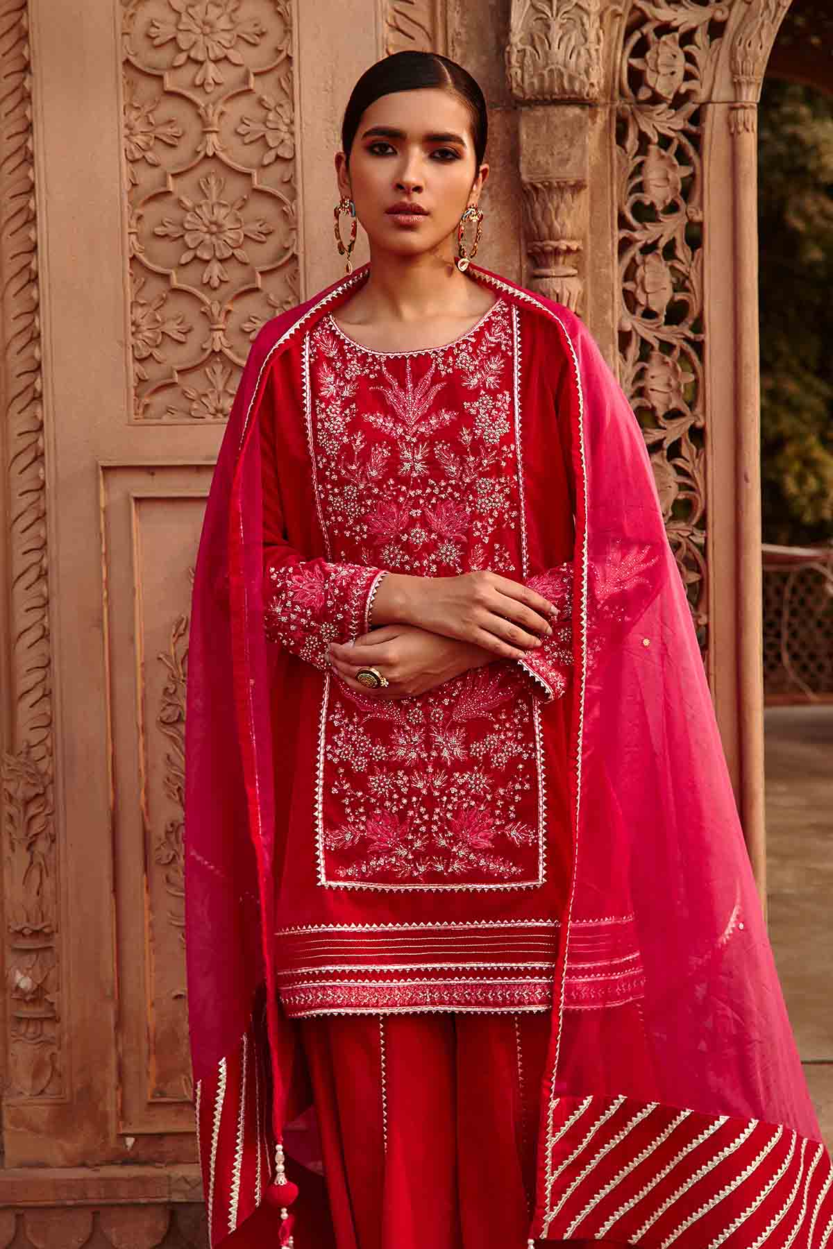 Pink Embroidered Yoke Garara Set