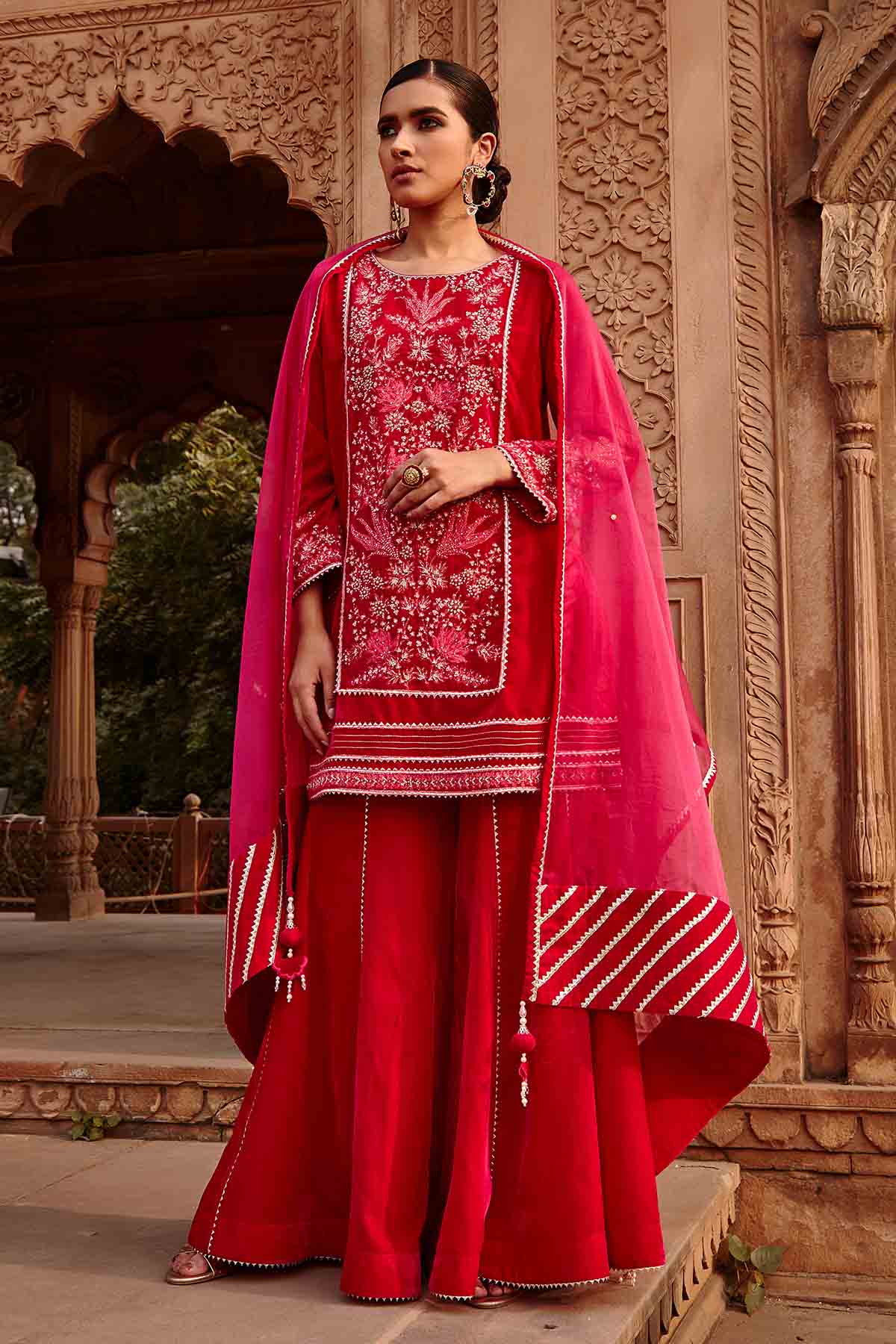 Pink Embroidered Yoke Garara Set