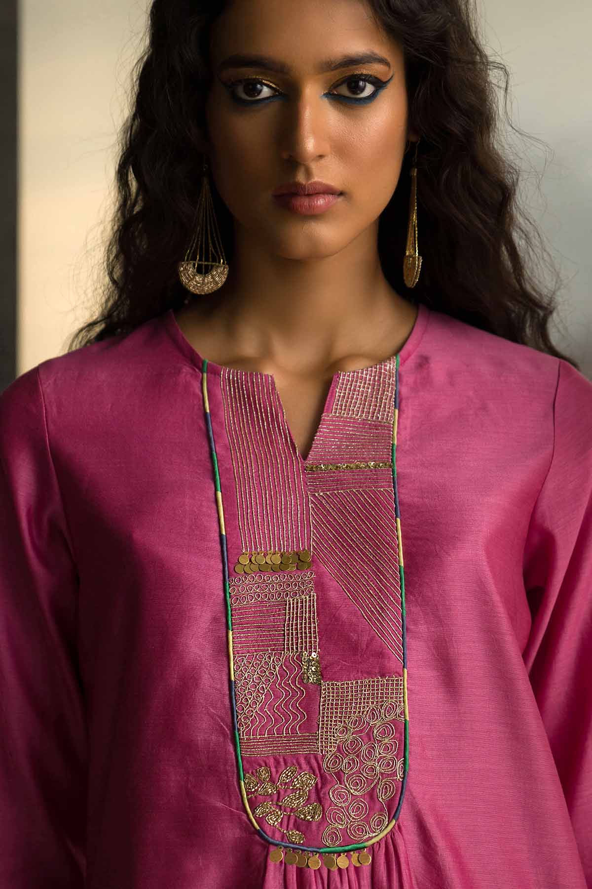 Pink Embroidered Yoke Kurta Set