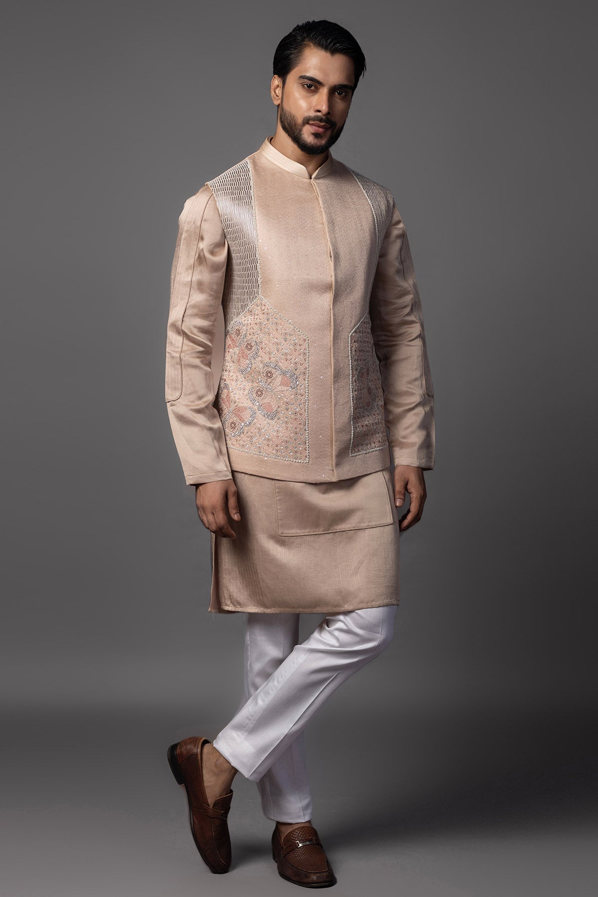 Buy Pink Embroidery Work Kurta Set for men by Paarsh Atelier online available at scrollnshops