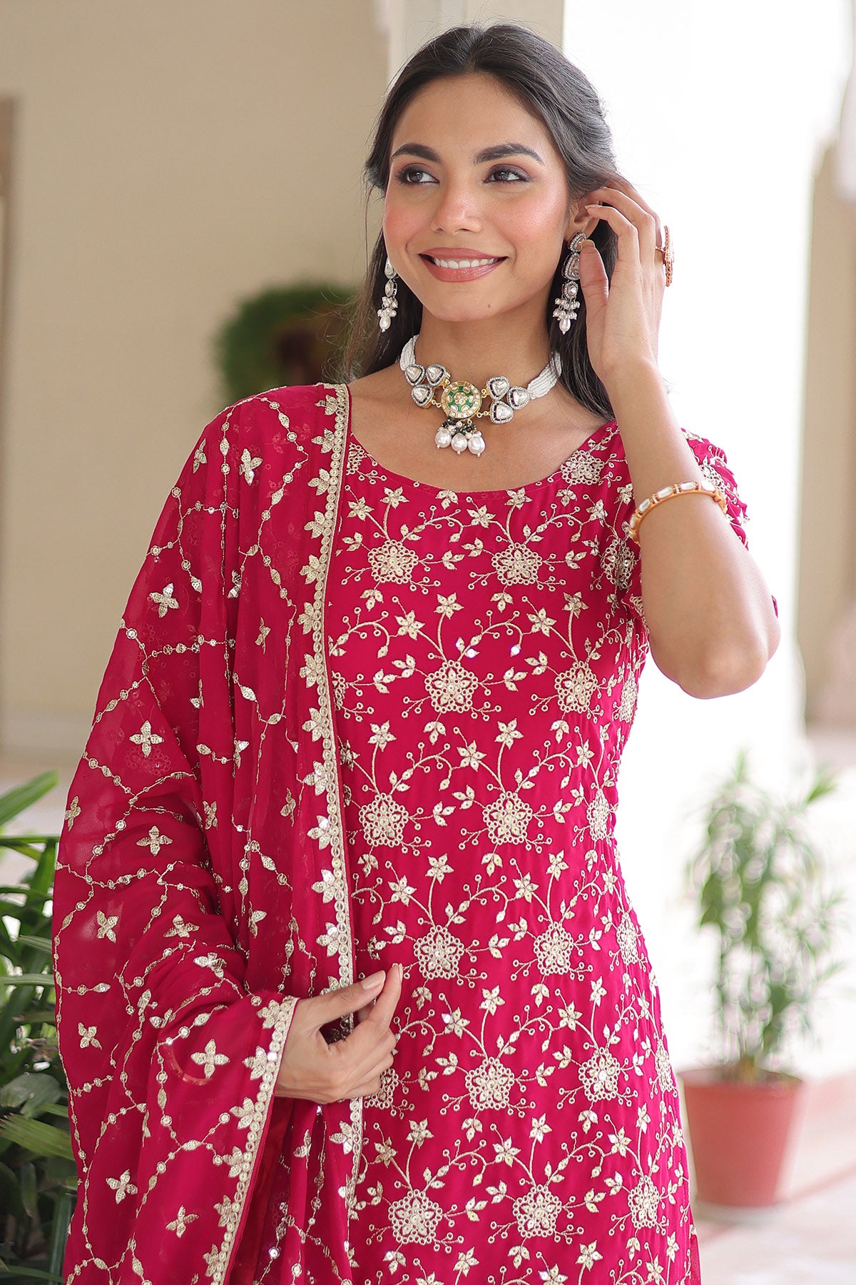 Pink Faux Georgette Kurta Set