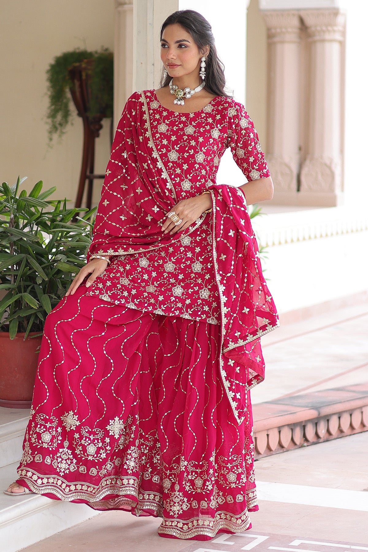 Pink Faux Georgette Kurta Set