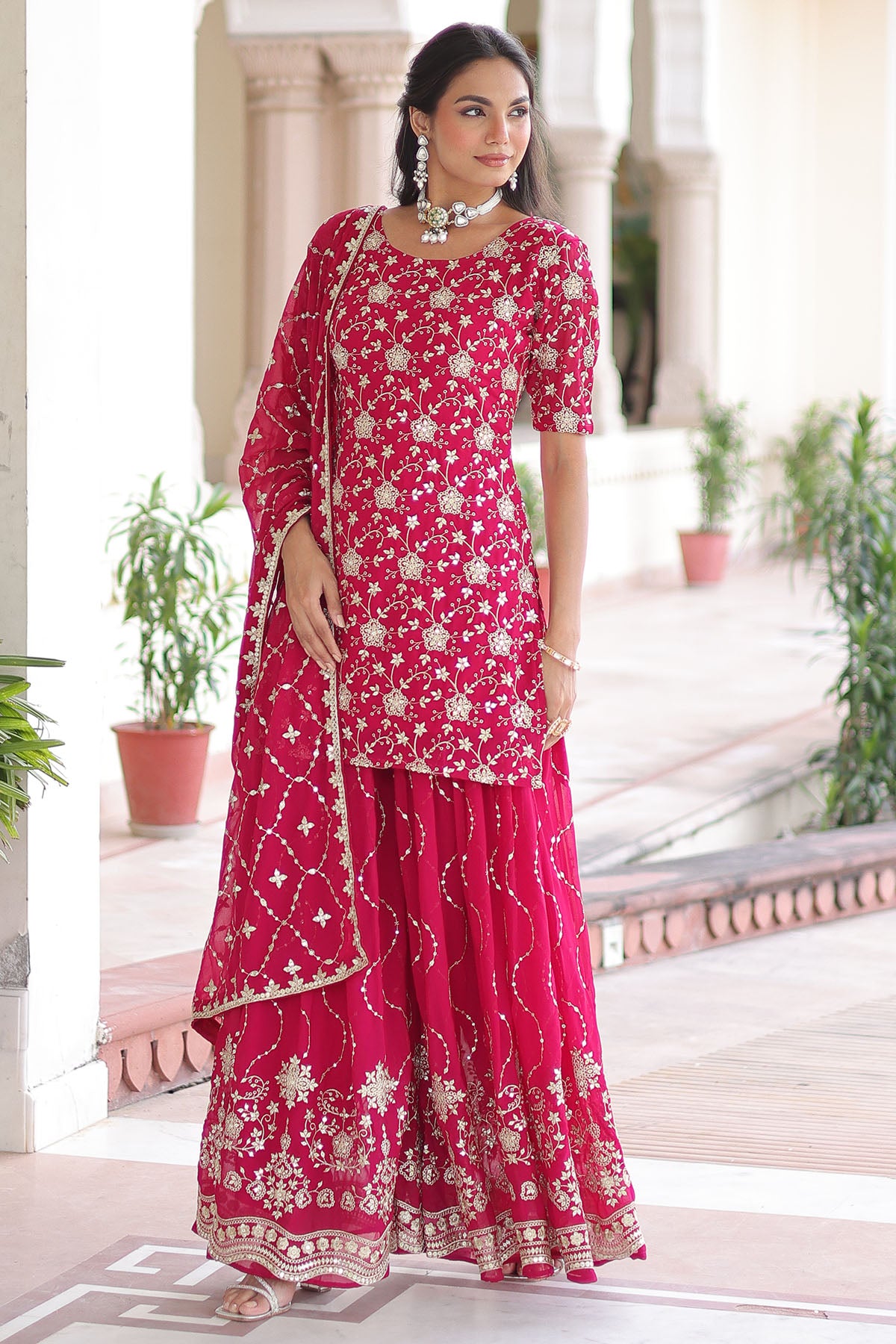 Pink Faux Georgette Kurta Set
