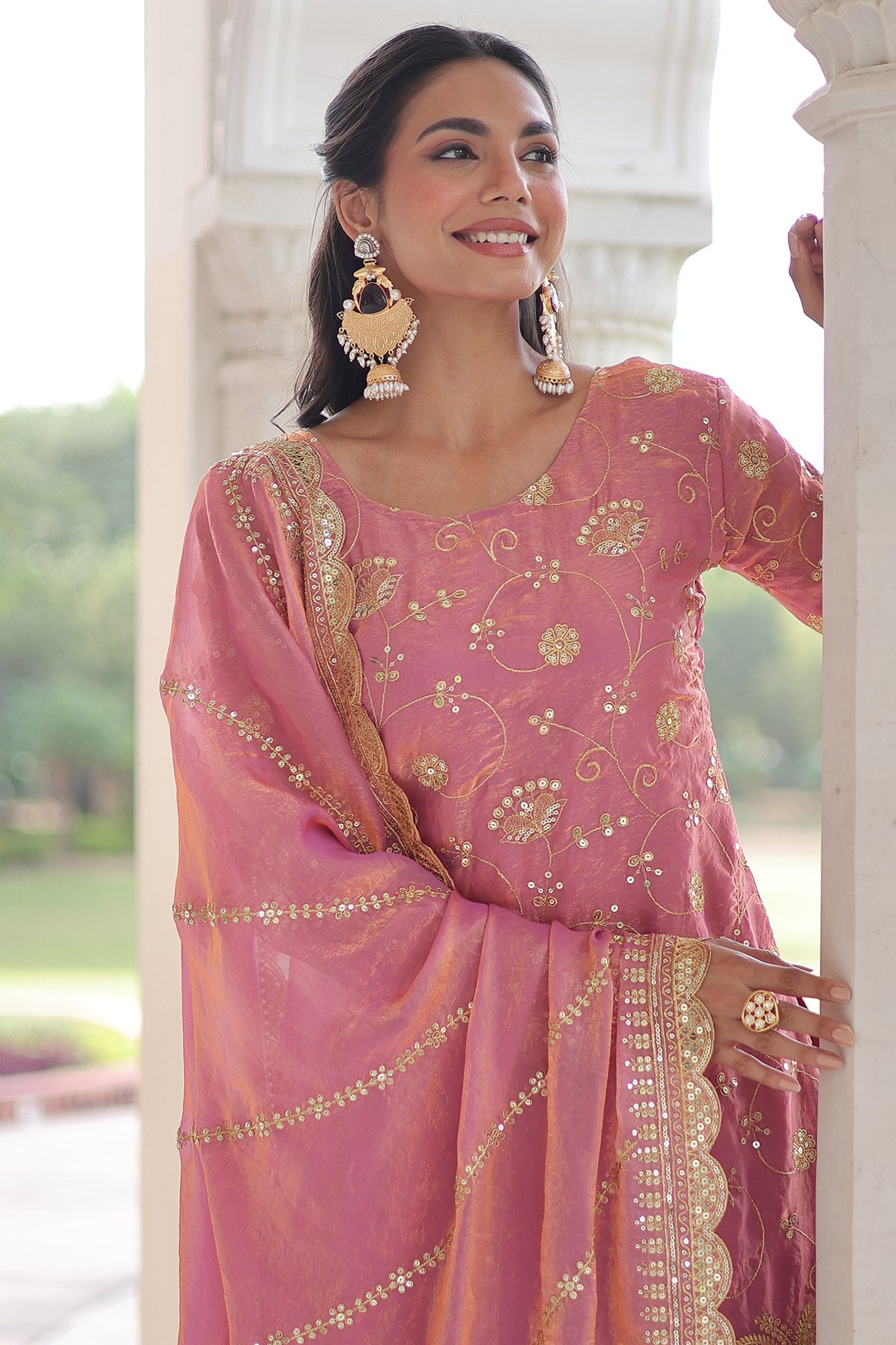 Pink Fendy Sequins Kurta Set