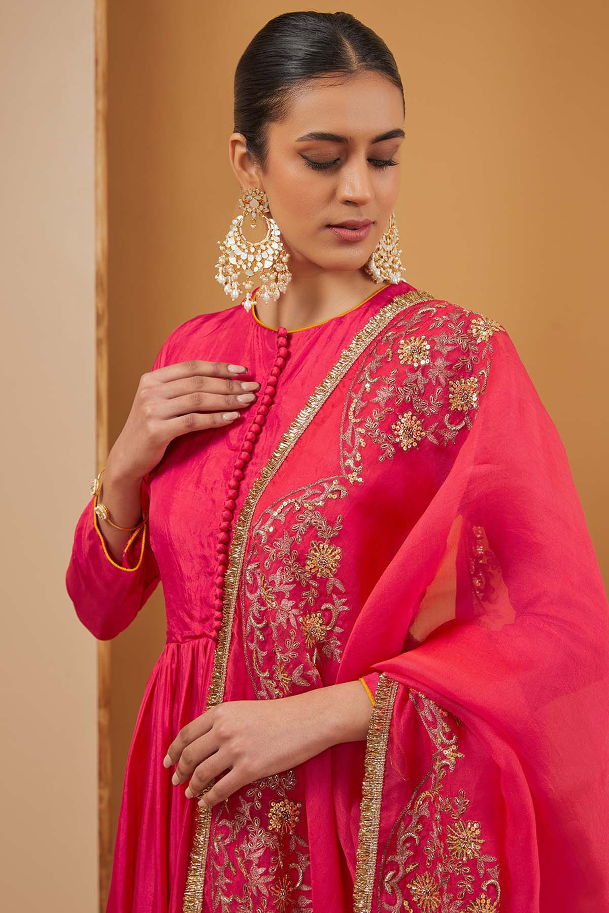 Pink Flared Anarkali & Dupatta