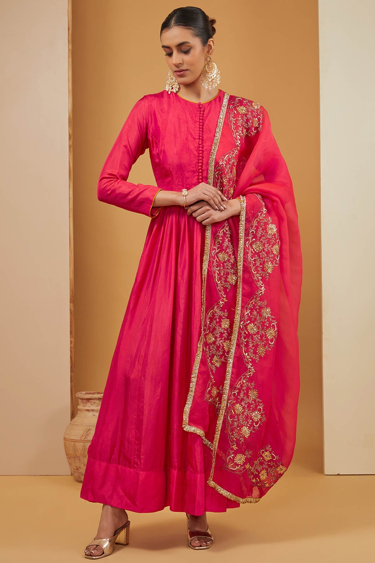 Designer Neha Khullar Pink Flared Anarkali & Dupatta for Women Online