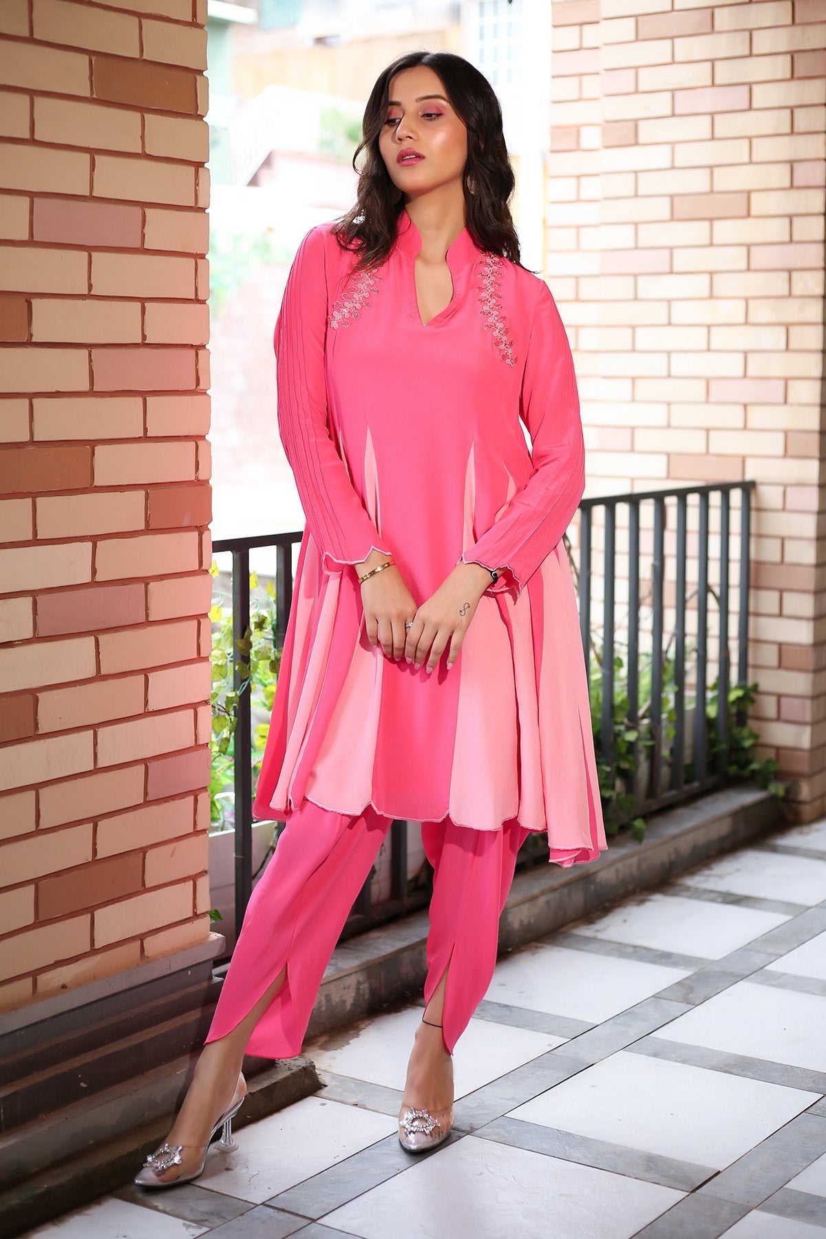 Buy Pink Flared Collar Kurta Set by Payal Dawar for women online at ScrollnShops