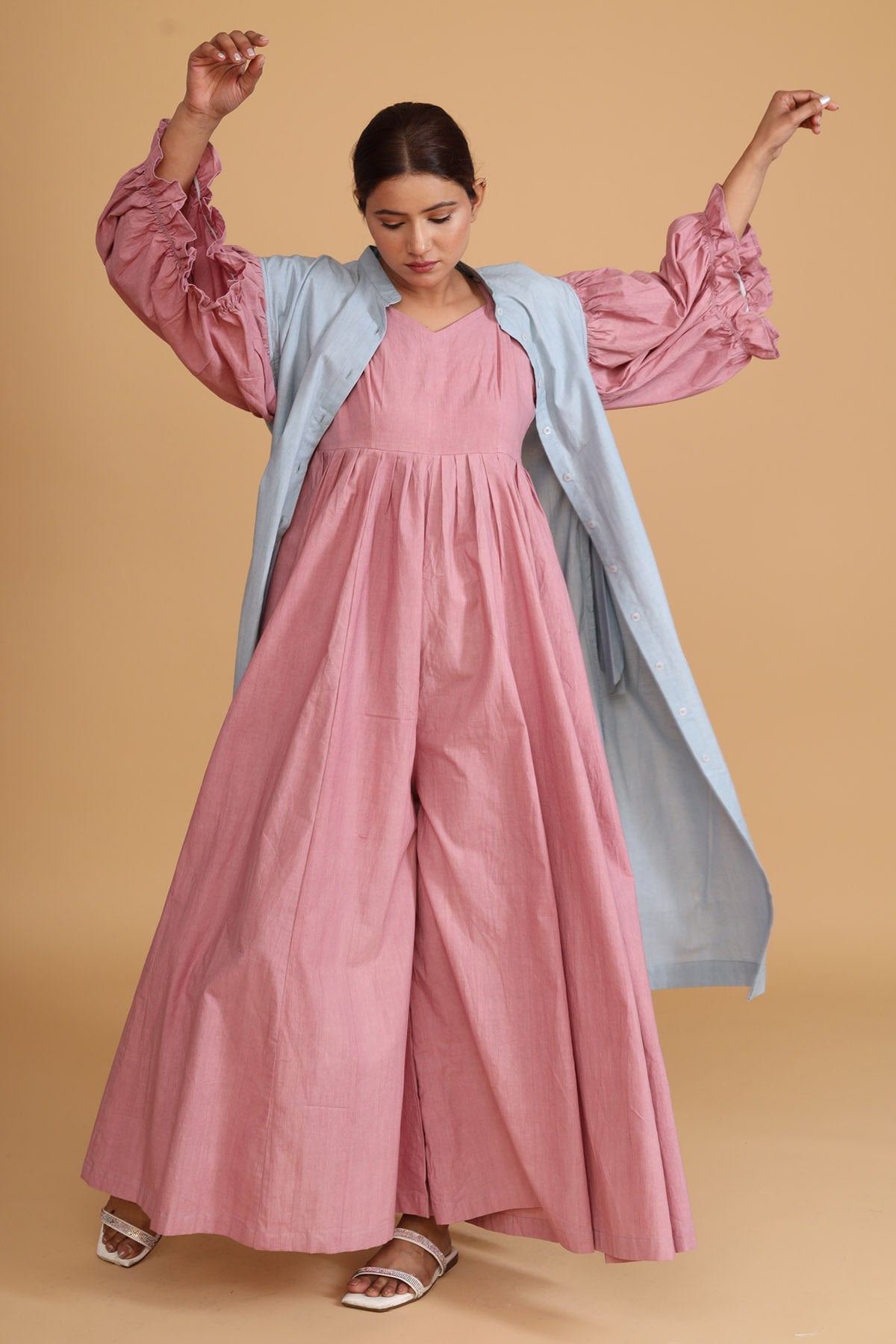 Pink Flared Jumpsuit & Overlay - Effortless Chic at ScrollnShops