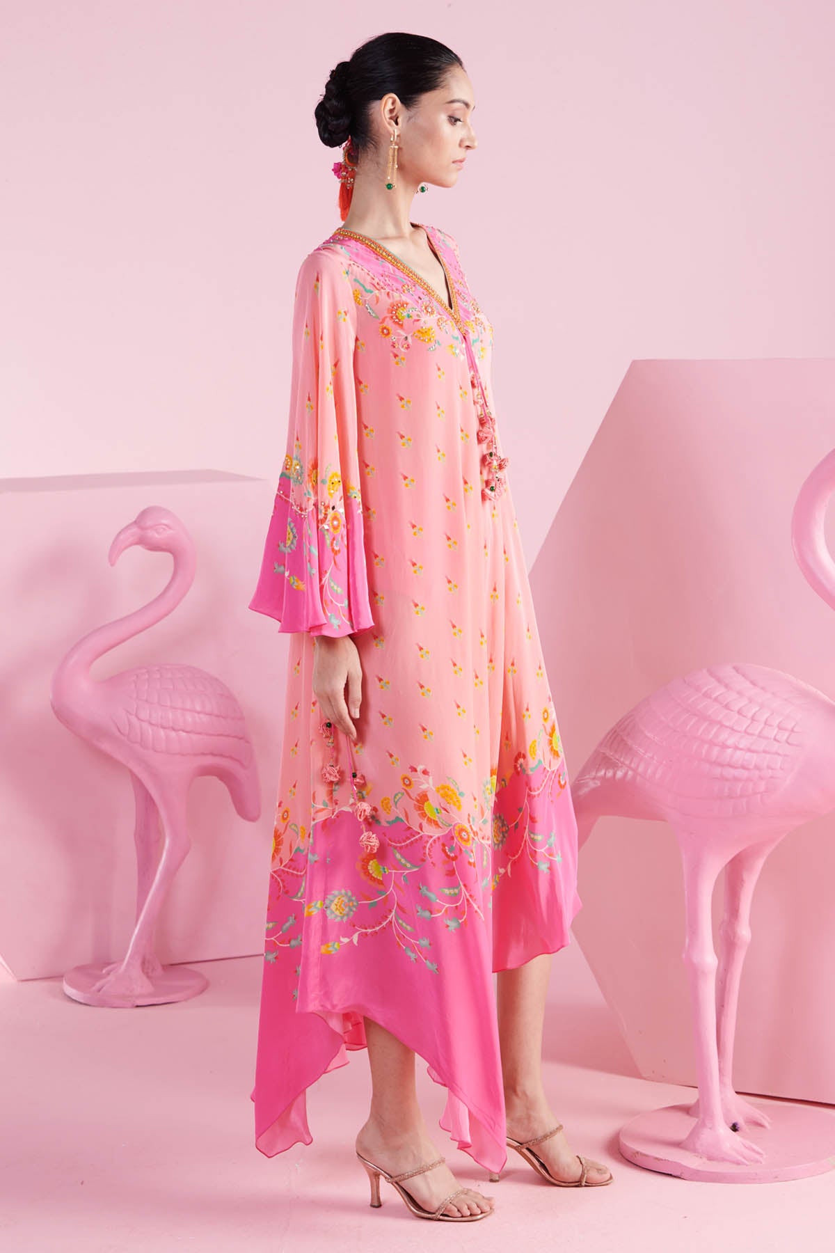 Pink Floral Asymmetrical Dress