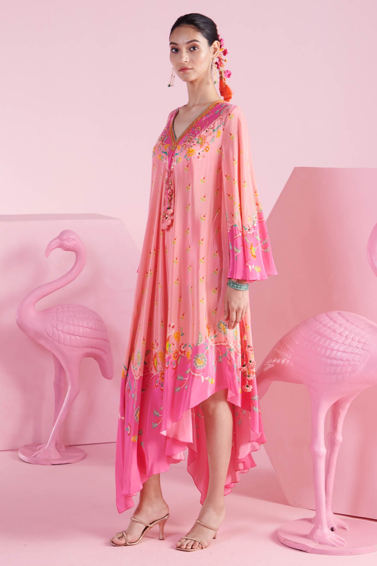 Pink Floral Asymmetrical Dress