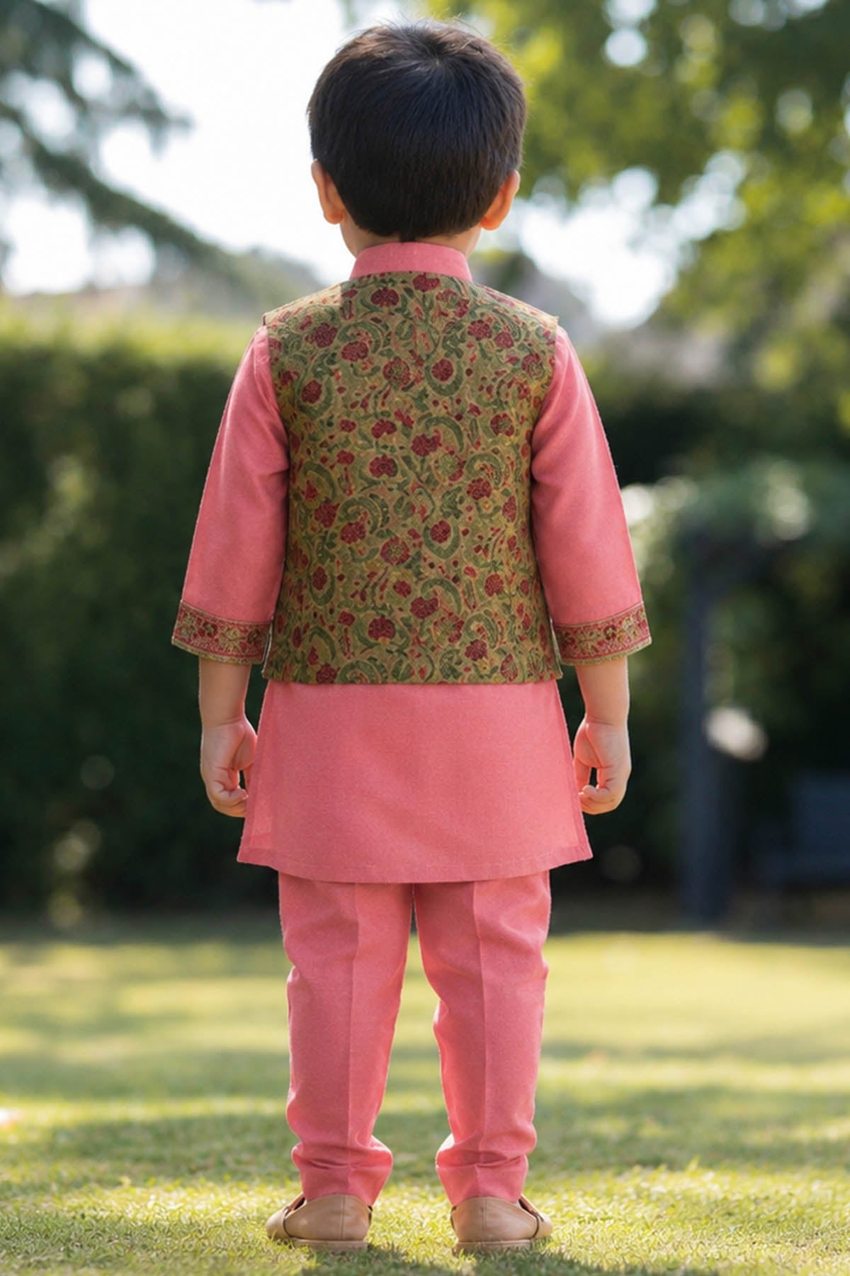 Pink Floral Border Kurta Set