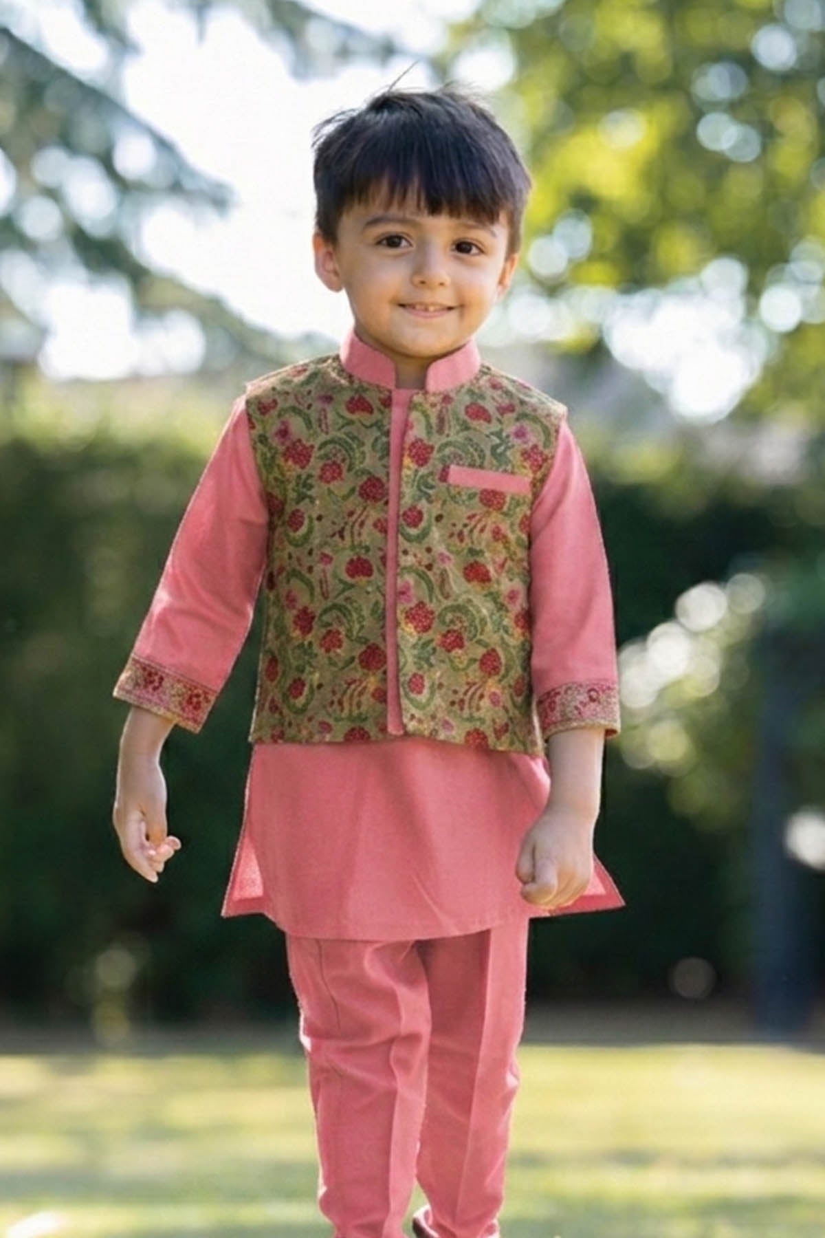 Buy Pink Floral Border Kurta Set for Kid by ViYa online available at scrollnshops