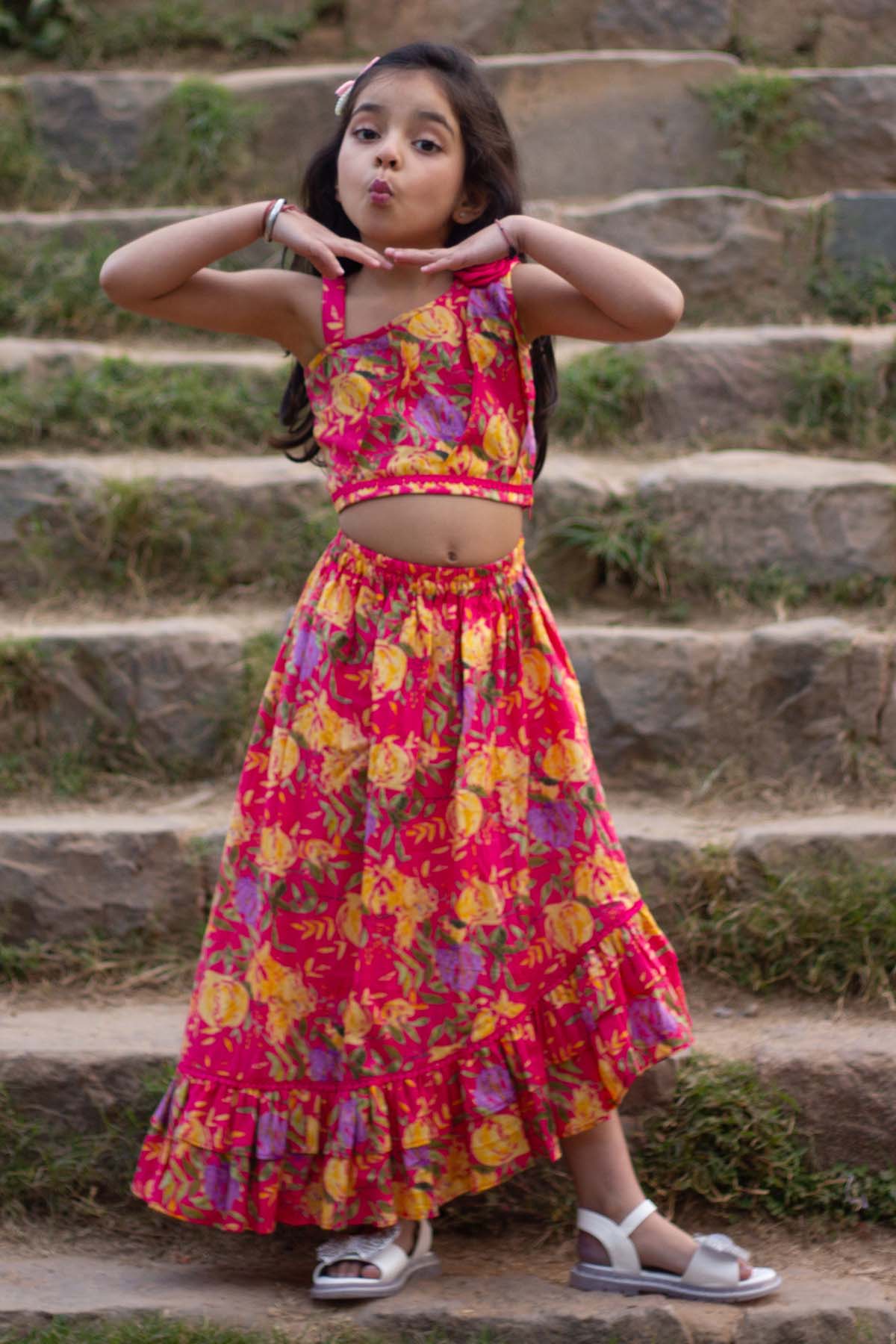 Designer ViYa Pink Floral Cotton Lehenga Set For Kids (Boys & Girls) Available online at ScrollnShops