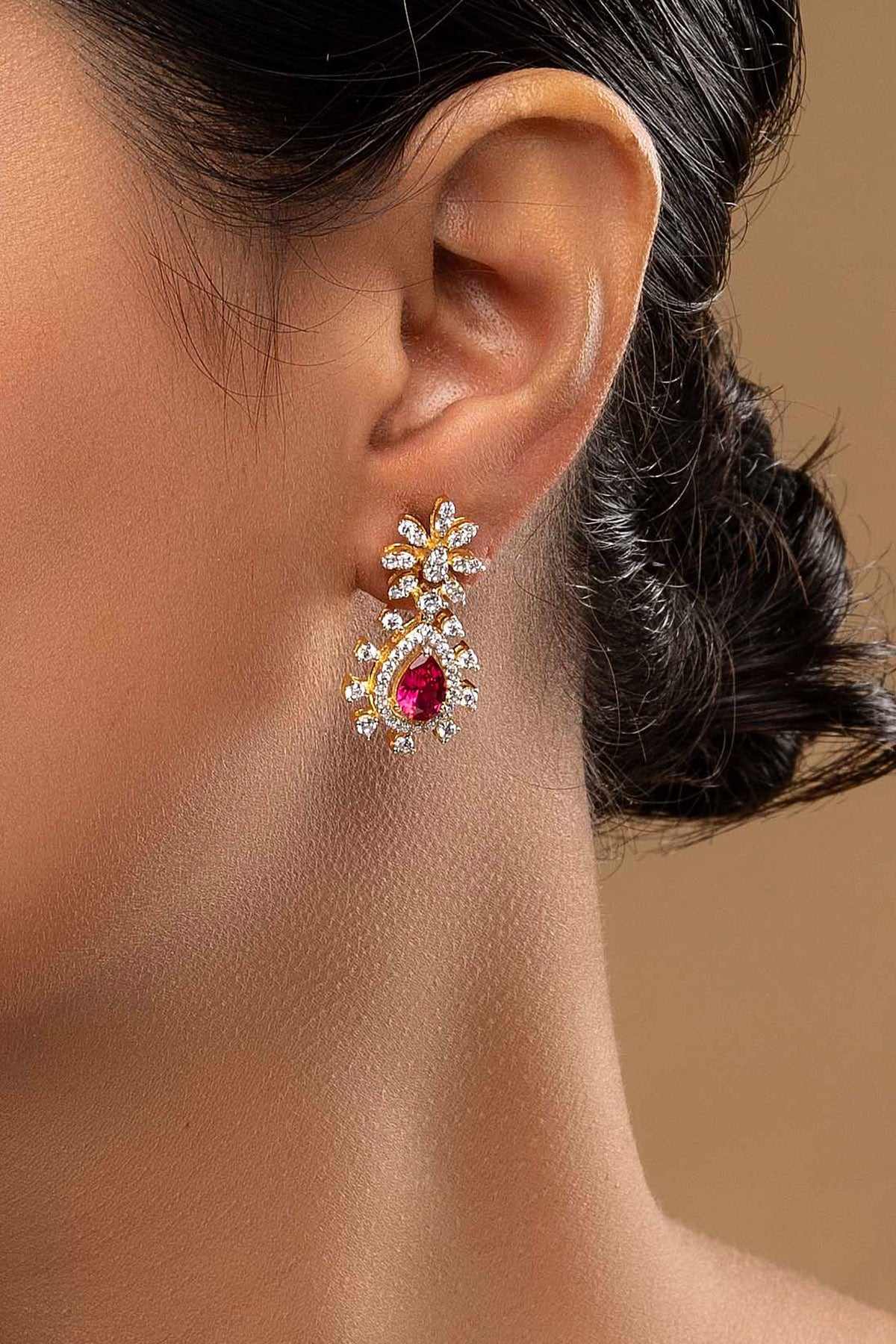 Buy Pink Floral Drop Stud Earrings for women by Sica online available at scrollnshops