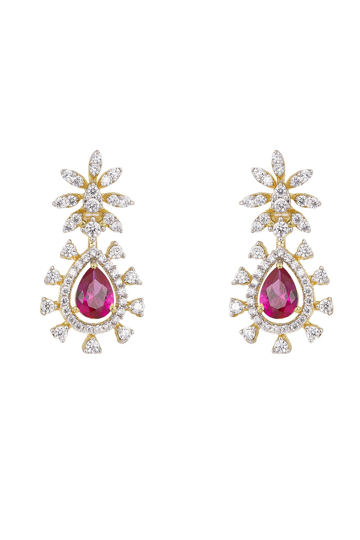 Pink Floral Drop Stud Earrings