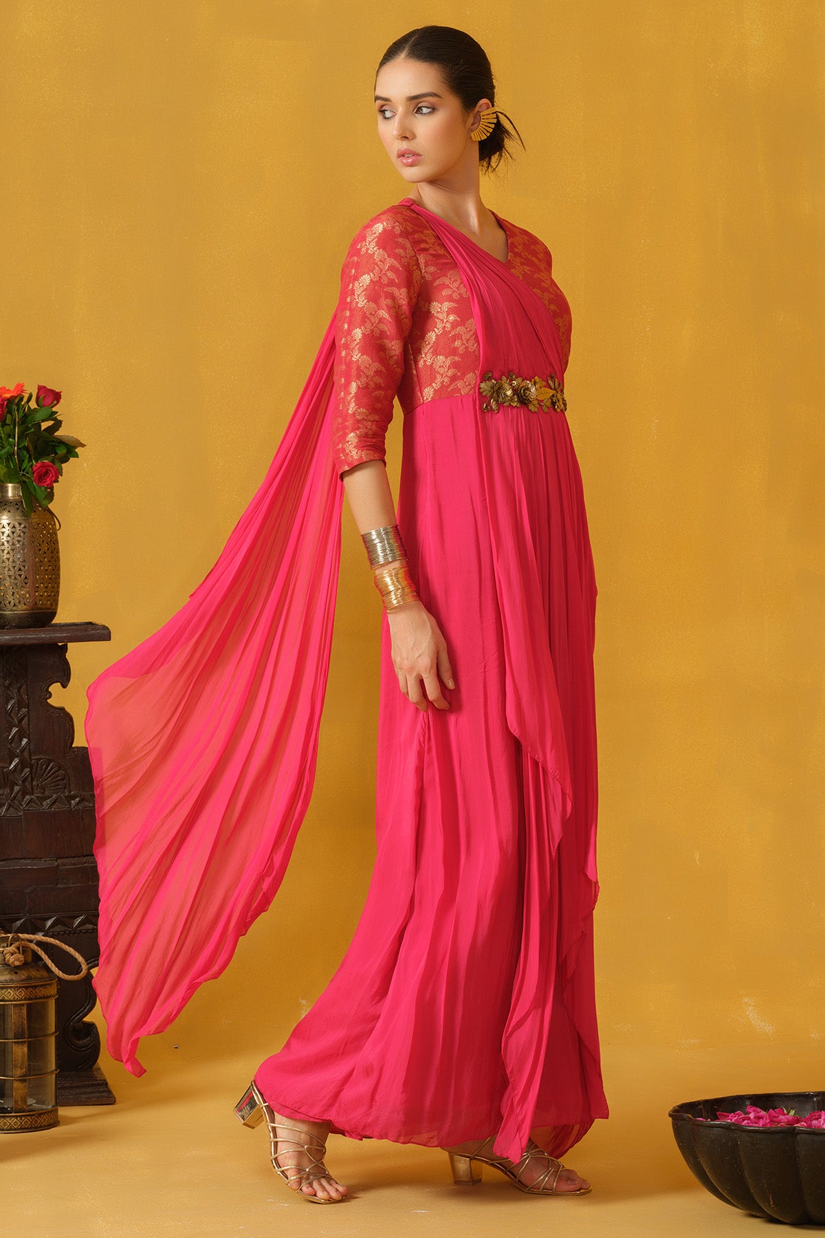 Pink Floral Embellished Dress