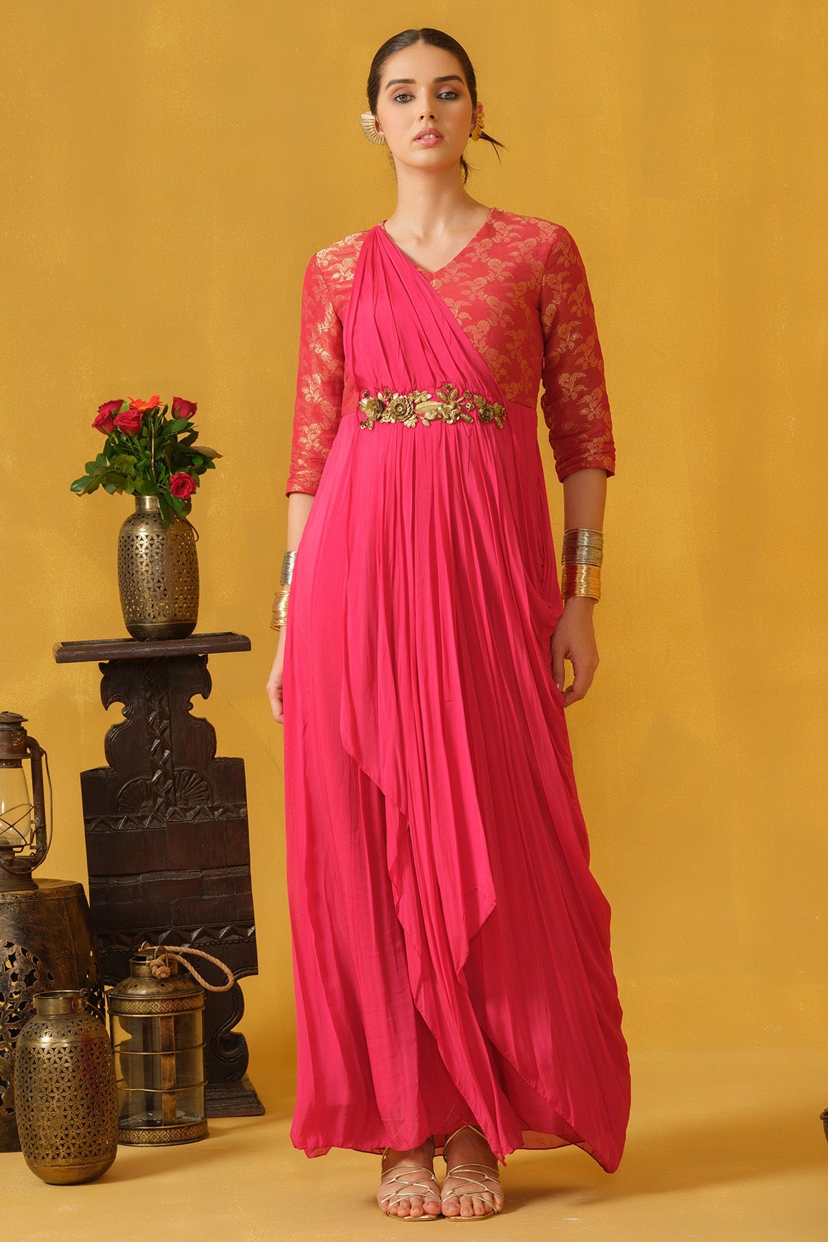 Buy Pink Floral Embellished Dress for women by Abstract By Megha Jain Madaan online available at scrollnshops