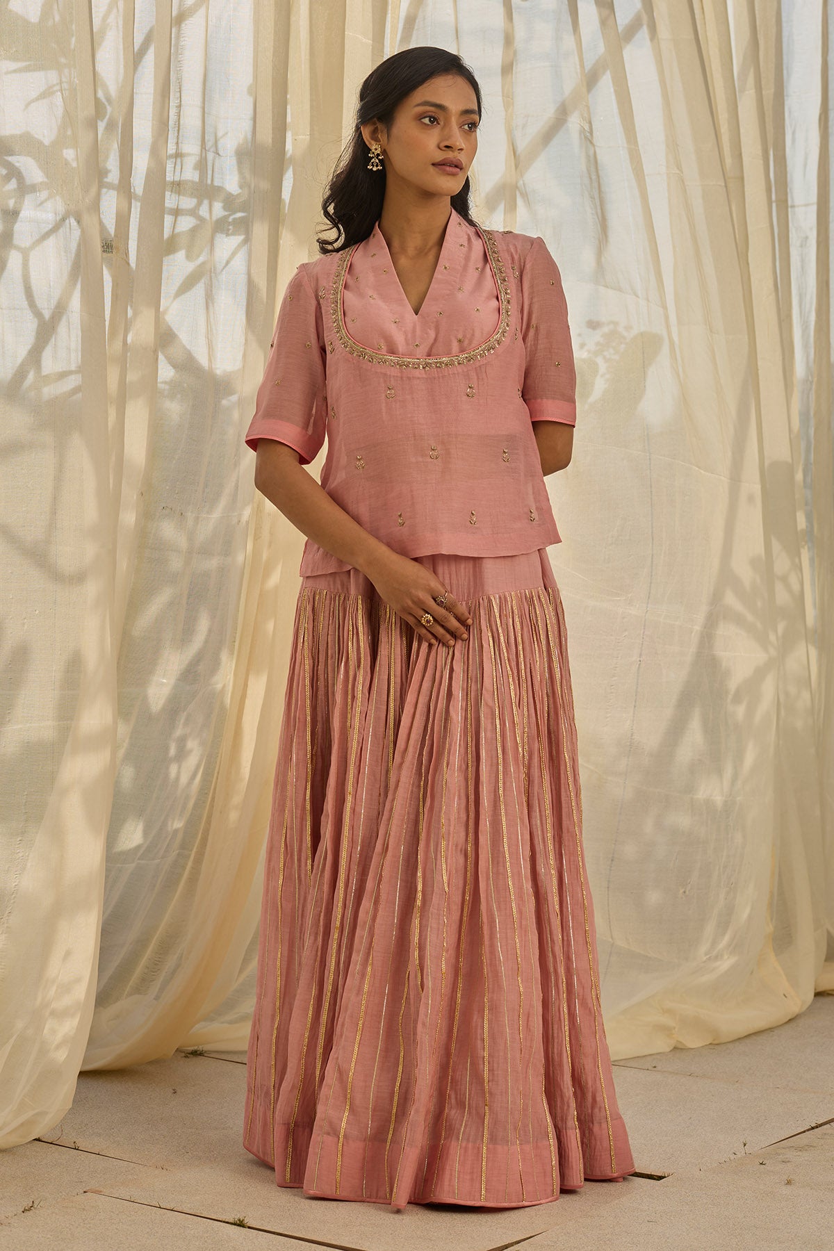 Pink Floral Gota Lehenga Set