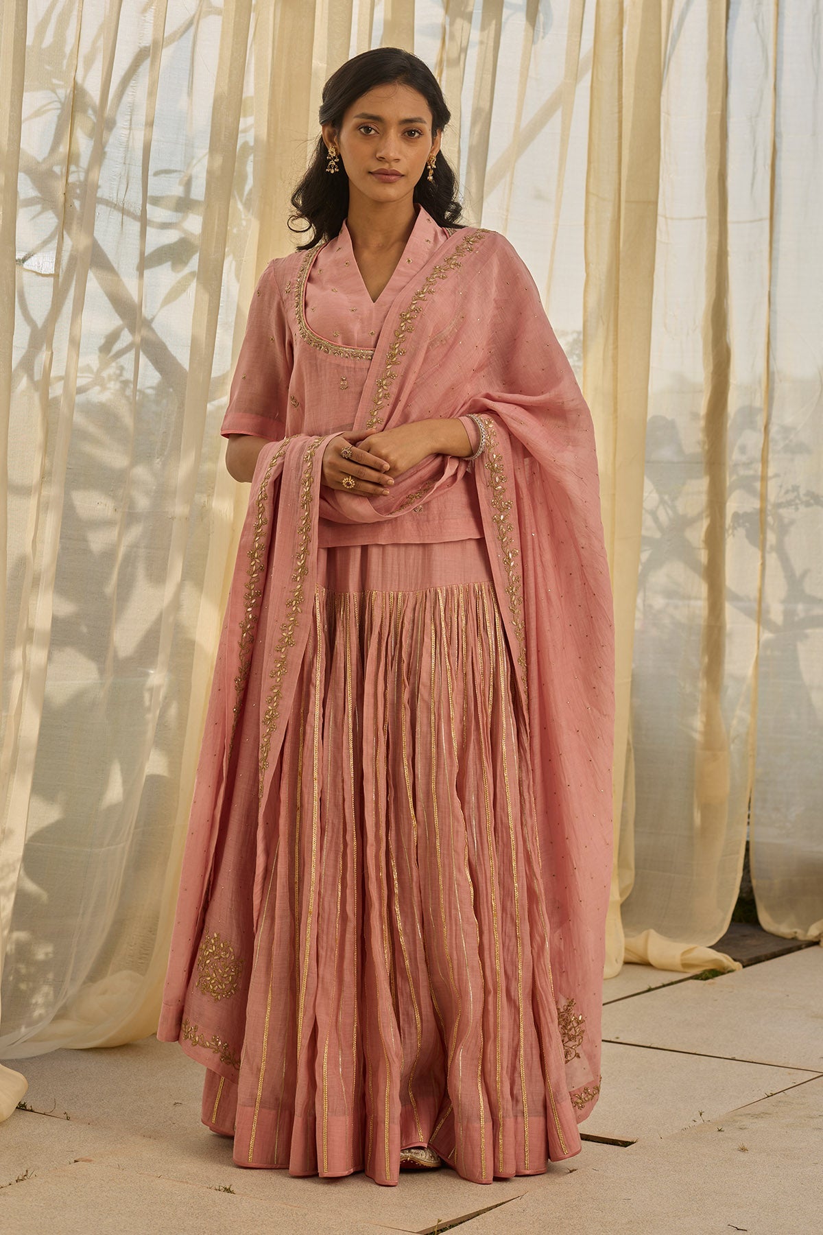 Buy Pink Floral Gota Lehenga Set by Rhua for Women online at ScrollnShops