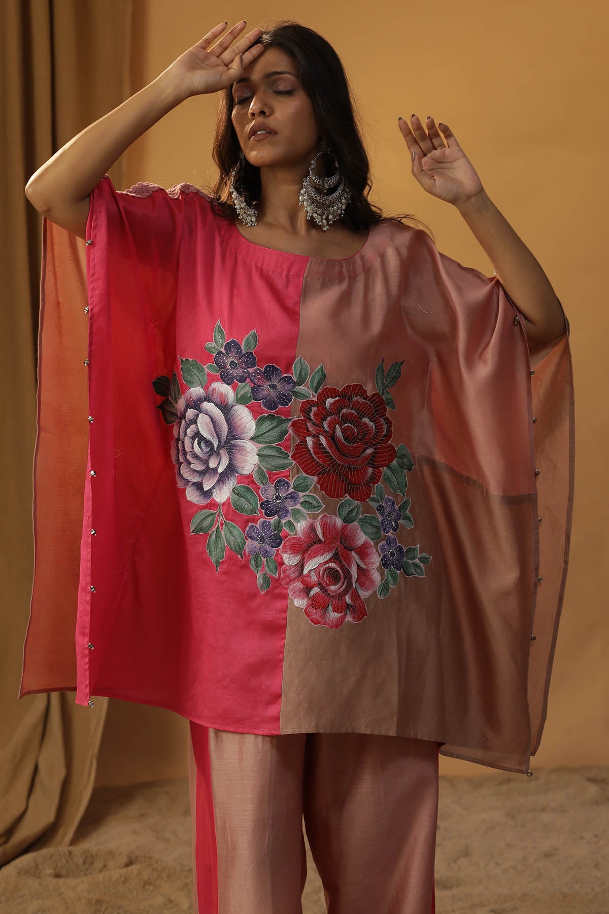 Pink Floral Print Kaftan Set