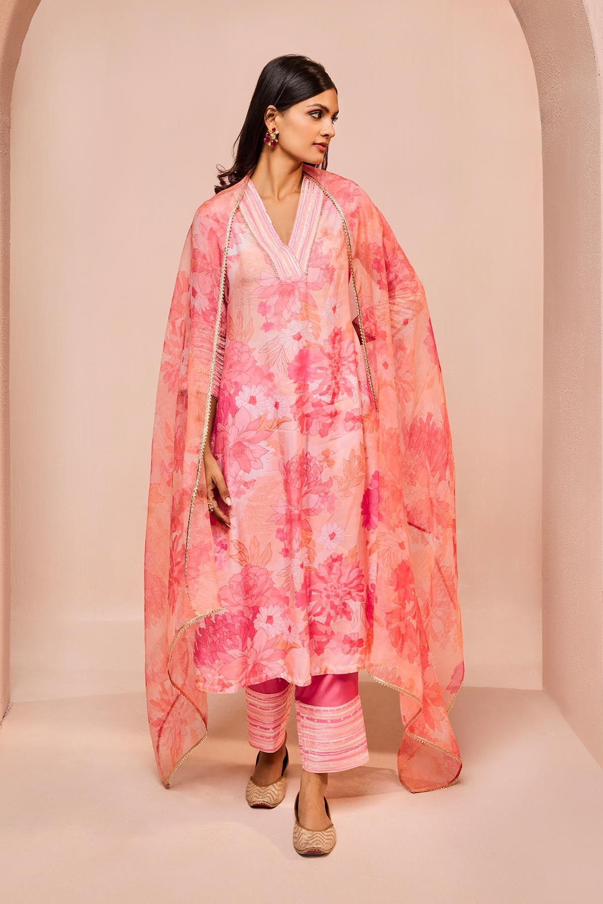 Buy Pink Floral Print Palazzo Set by Dohr India for women online at ScrollnShops