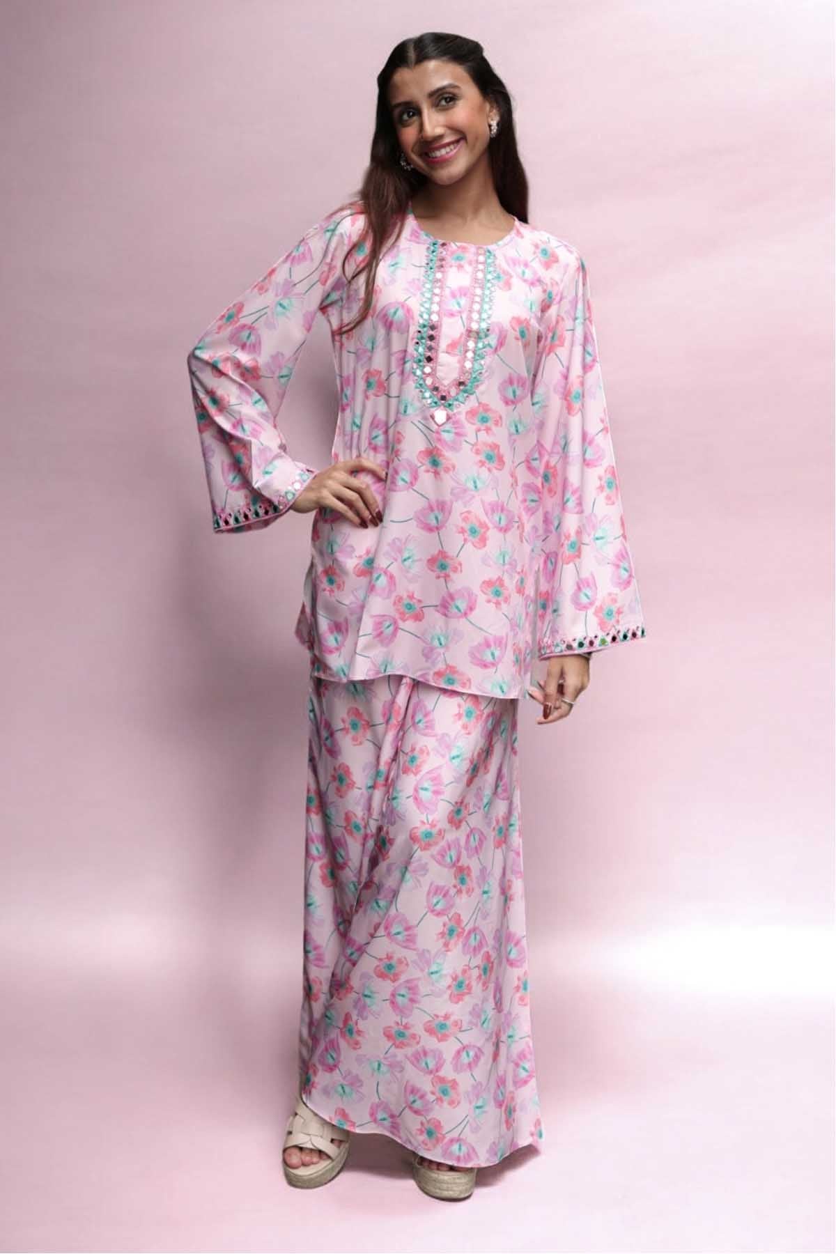 Svamsa Pink Floral Print Top & Pants for women online at ScrollnShops