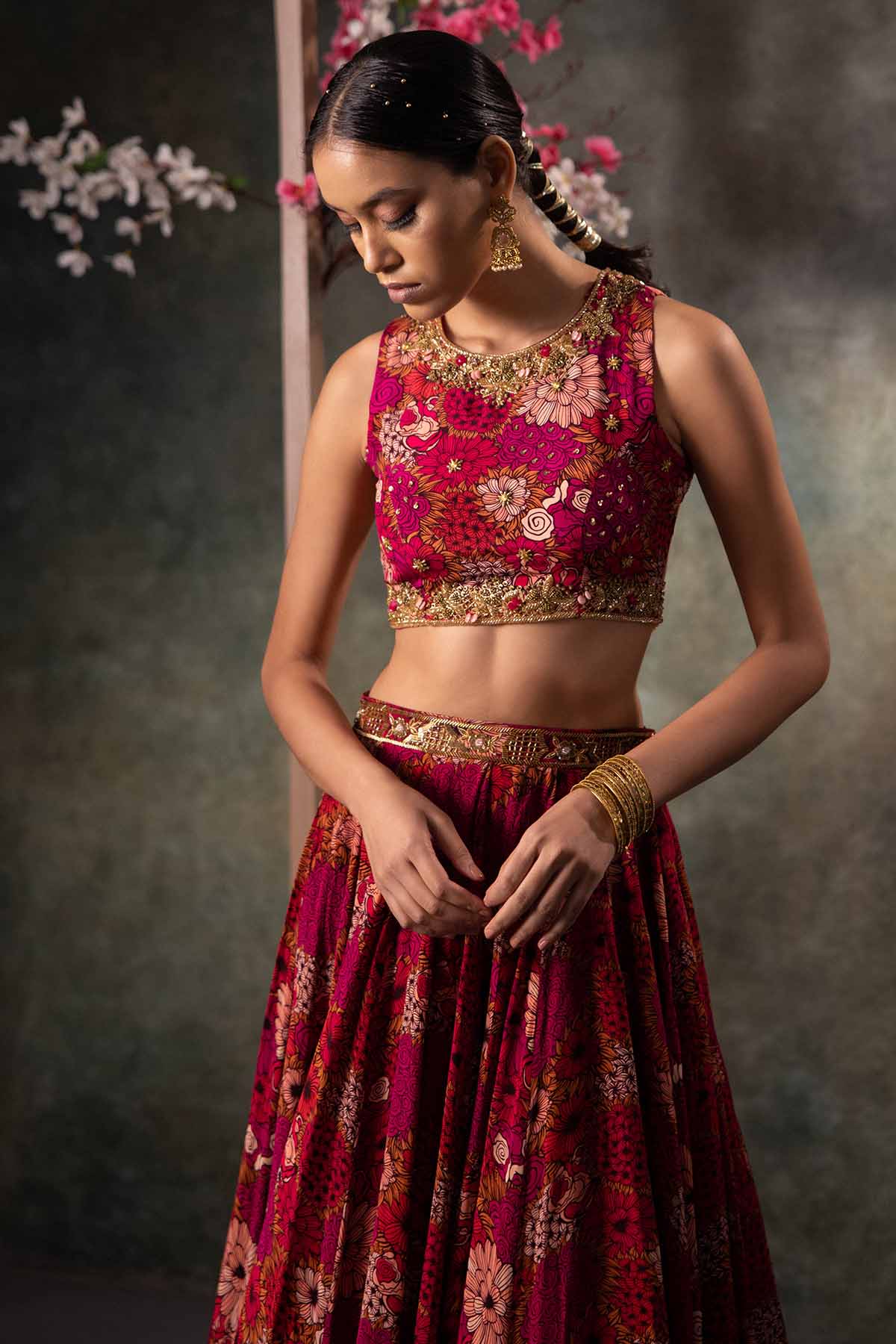 Pink Floral Printed Lehenga Set